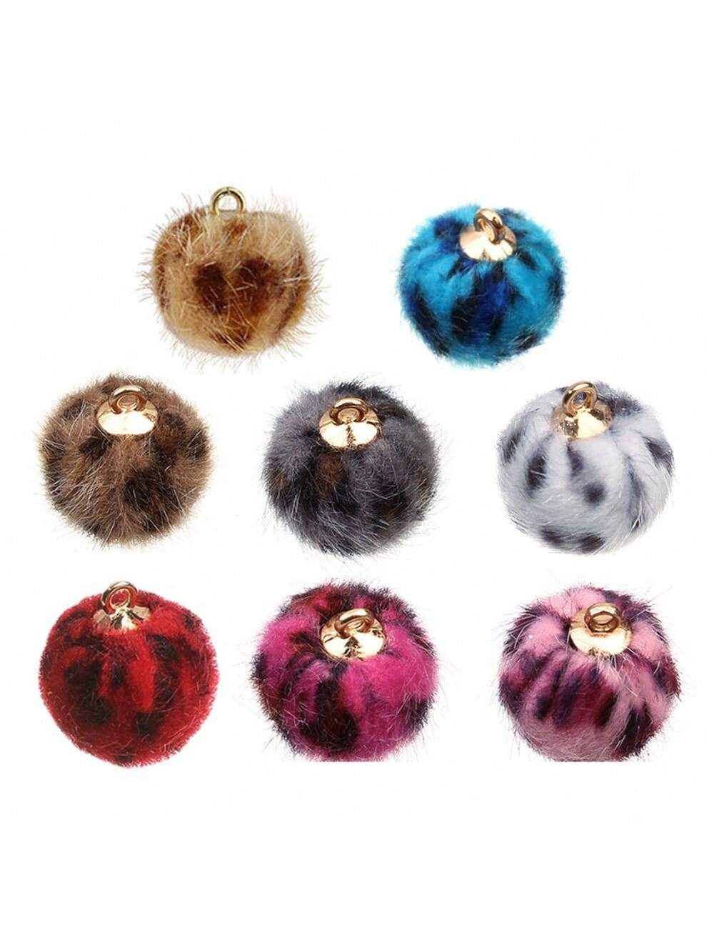 20pcs 1.5cm 8-Color Leopard Print Faux Mink Fur Pom Pom Pendant For Diy Earrings, Necklace And Craft Making--1