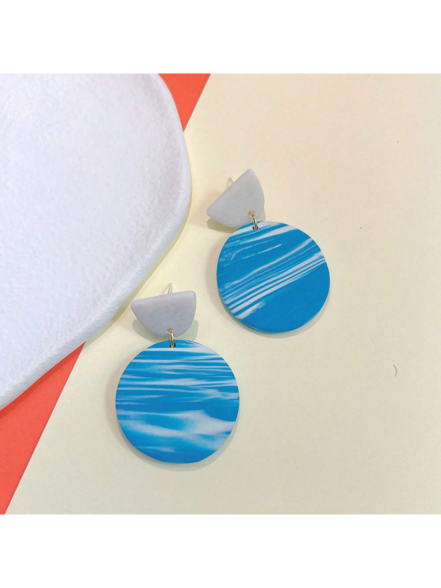 1pc Handmade Soft Pottery Earrings With Artistic Flower-Shaped Patchwork, Summer New Arrival, Color Collision Design--1