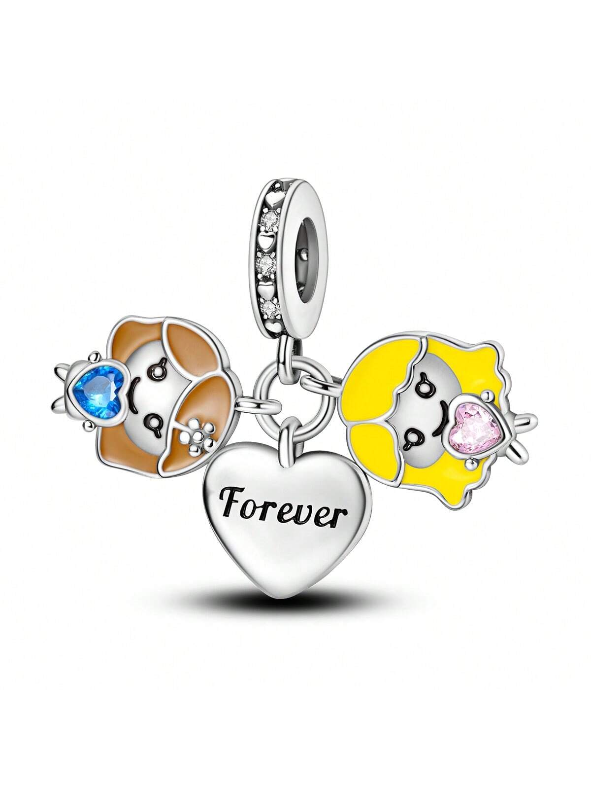 1pc Silver Plated Fashionable Yellow-Brown Oil Drop Heart-Shaped Cartoon Best Sister Ever Pendant For Diy Bracelet/Necklace, Gift For Friends-Silver-1