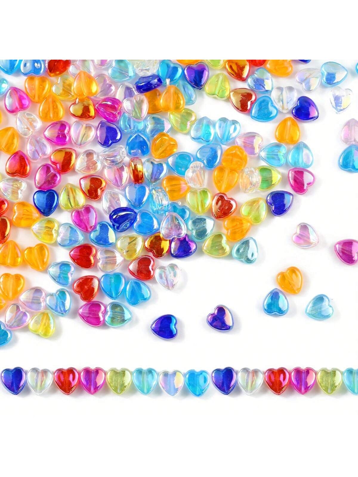 100pcs8mm Love Acrylic Valentine's Day Gift Loose Beads Plastic Fantasy Color Handmade Diy Bracelet Necklace Earrings Jewelry Accessories Material Ab Color Plated-Heart Color Mix-1