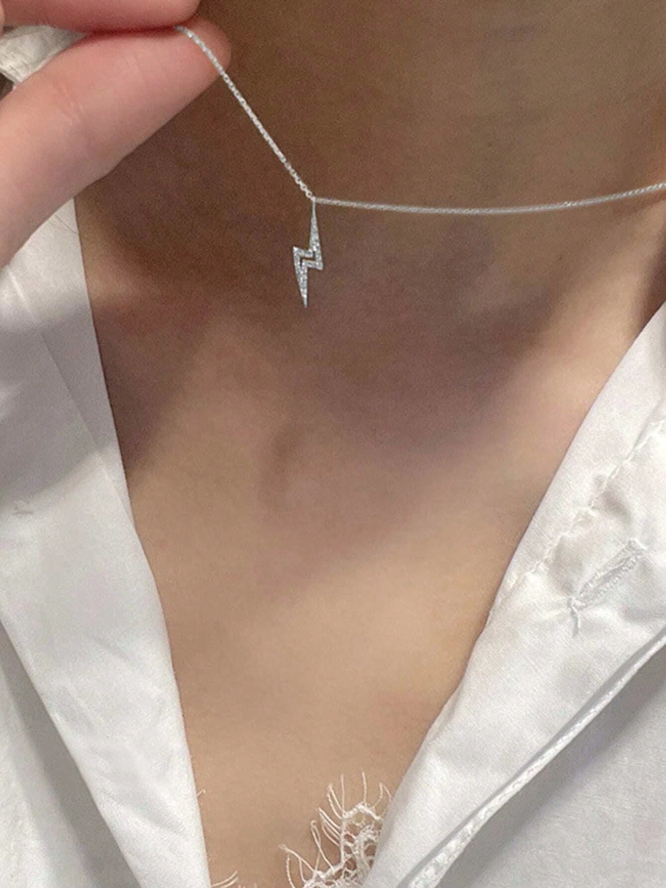 1pc  Style Simple S925 Lightning  Design Necklace  Perfect For Women's Daily Outfit  Teen Girls Friend Family-Silver-1