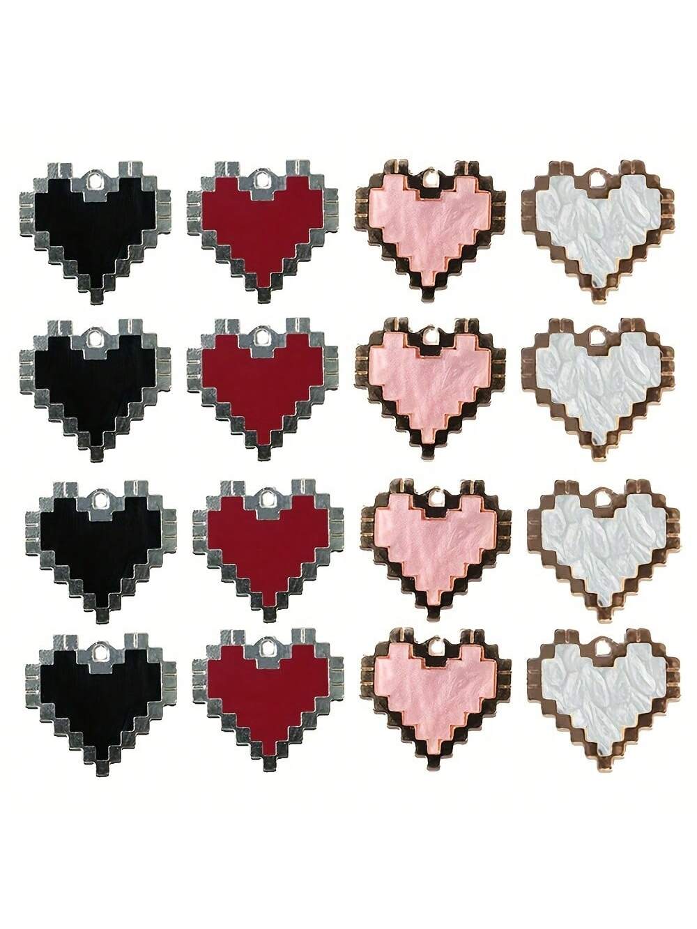 10pcs Black White Pink Red Mosaic Love Heart Charms Earrings For Jewelry Making DIY Necklace Pendants Supplies-Multicolor-1