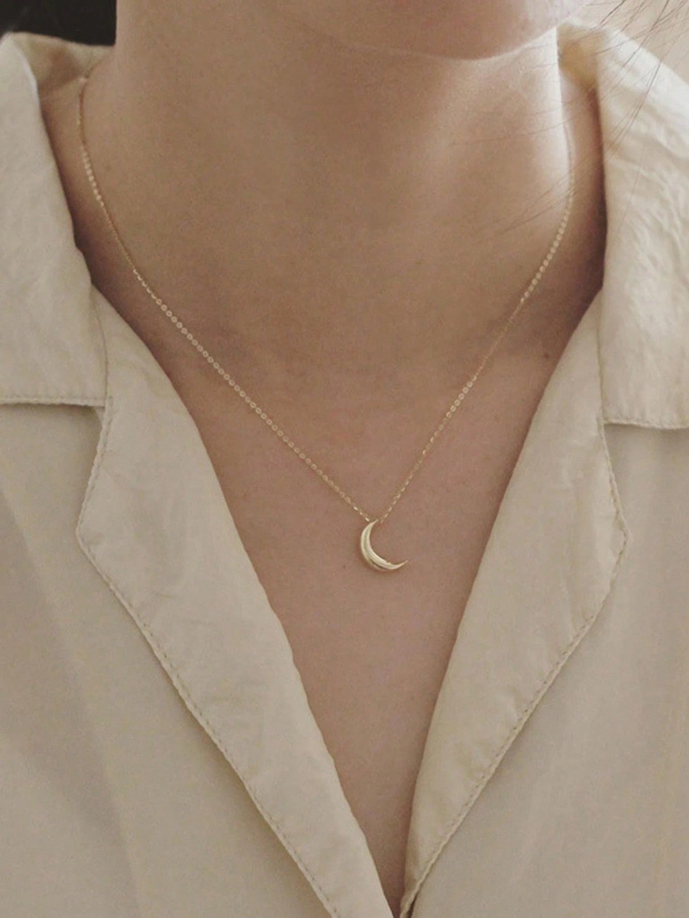 " 1PC   925 Sterling Silver Pearl Of The Small Moon Necklace  Women Fashion Jewelry Gifts For Teen Girls Friend Family Fine Jewelry-Gold-1