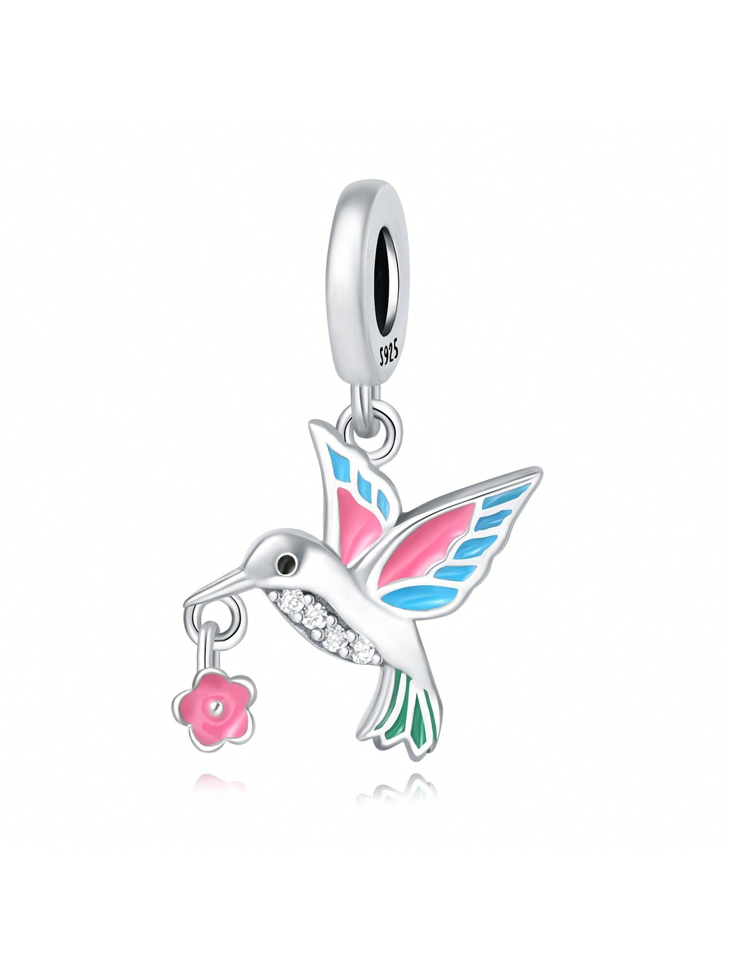 1 PCS 925 Sterling Silver Exquisite Epoxy Kingfisher Flower Pendant Original Bracelet Necklace DIY Jewelry Fit For Girls To Wear Birthday Gifts Women Gifts-Multicolor-1