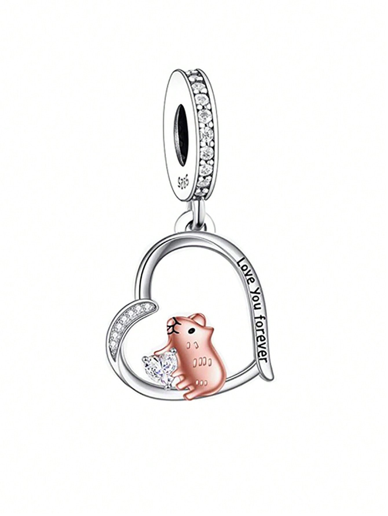 1pc Exquisite 925 Sterling Silver Heart-Shaped Hamster Pendant Beads, Diy Pet Memorial Necklace Or Bracelet, Unisex For Banquet Or Party--1