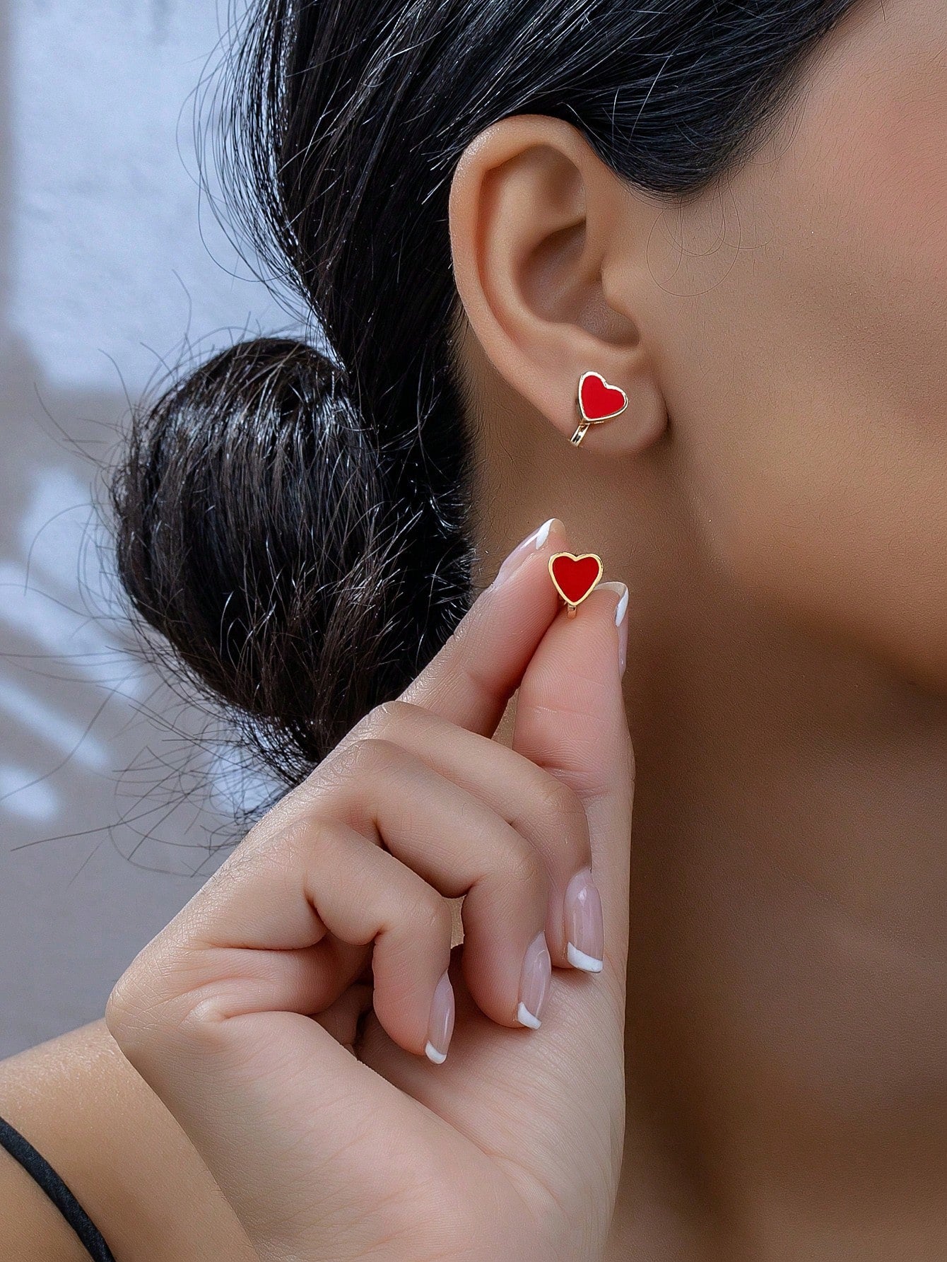 1pair Oil Droplets Heart Shaped Pendant Elegant & Sophisticated Clip-On Earrings-Red-1