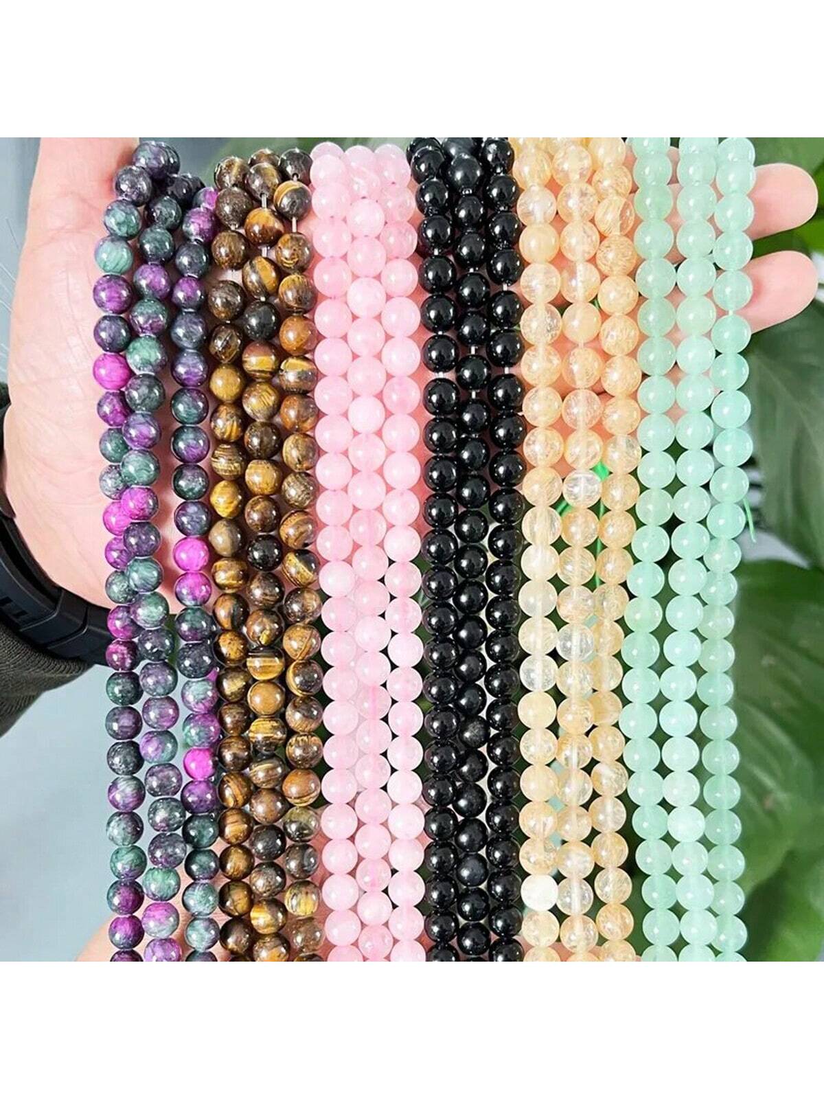 1 Strand 45pcs Natural Stone Rose Quartz Tiger Eye Black Obsidian Beads For Jewelry Making DIY Bracelet Necklace--1