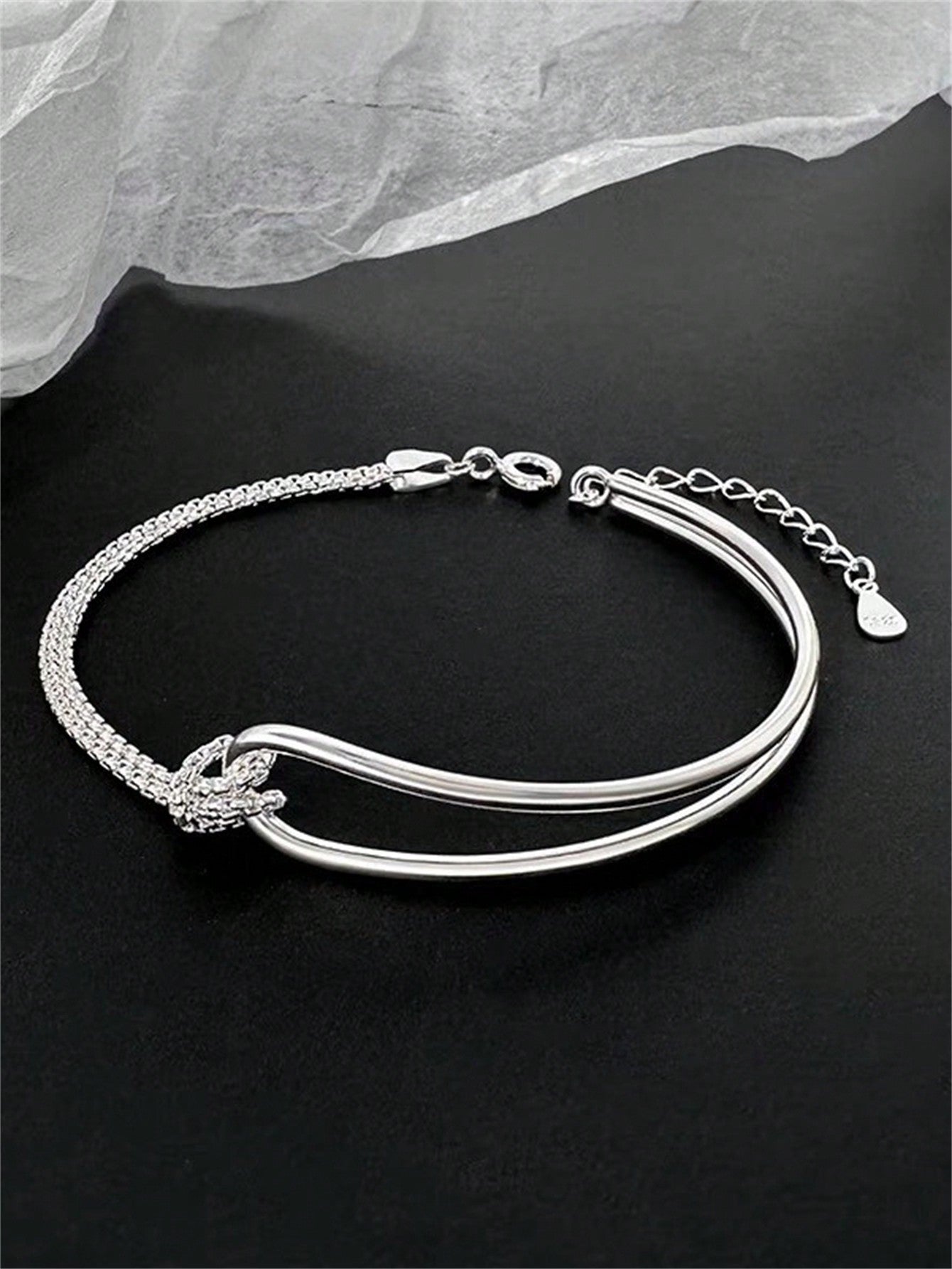 1pc 925 Sterling Silver Chain Double-Layer Bracelet With Half-Arch Glossy Surface, Gift Box Included. Simple And Stylish Design For Dates, Festivals, Parties, Weddings, Travel, Daily Wear In All Occasions. A Versatile And Elegant Gift For-Silver-1