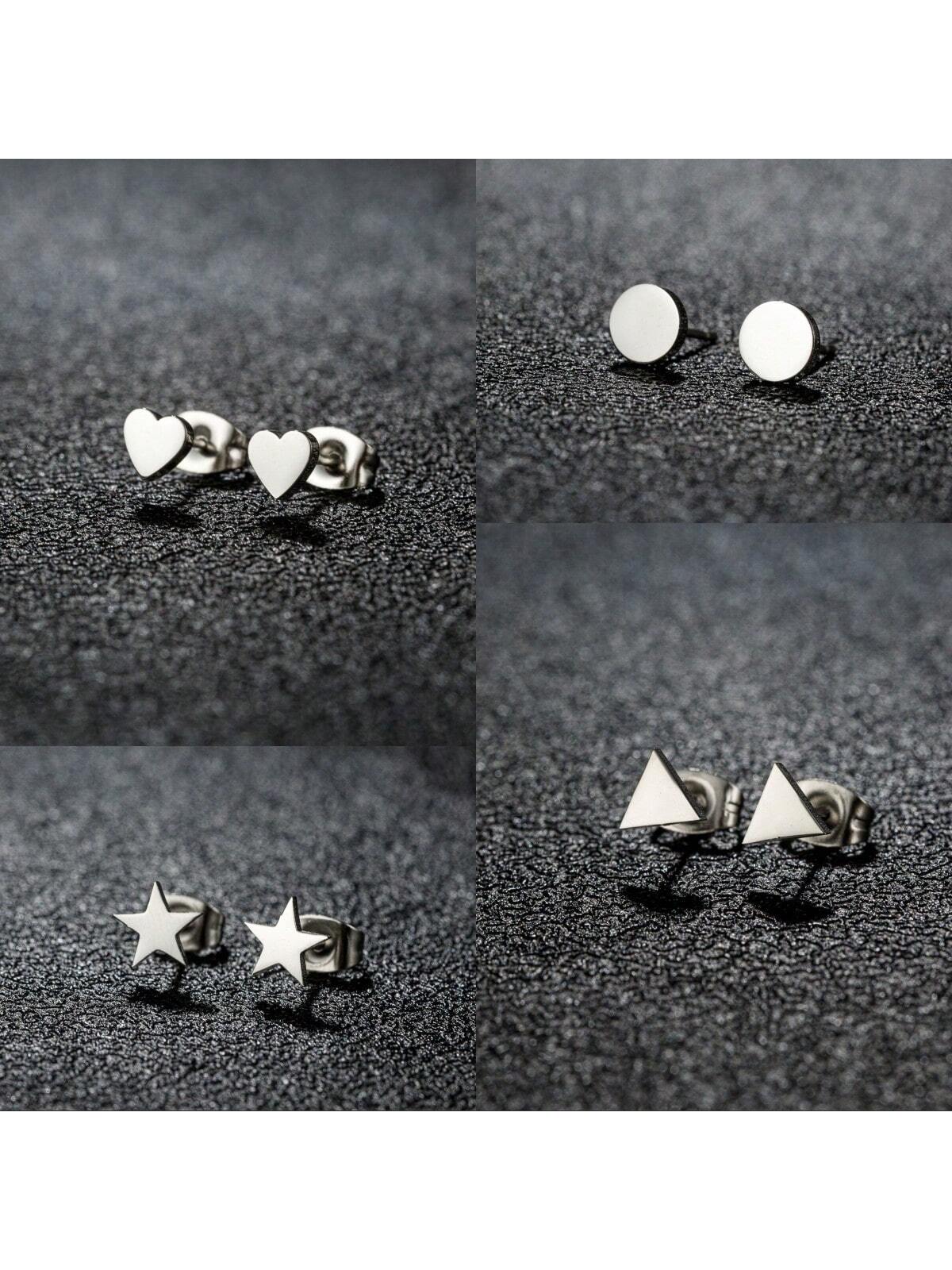 1 Pair Stainless Steel Earrings Trend Korean Sweet Heart Fashion Stud Earrings For Women Jewelry Party Friends Wedding Gifts NEW-Silver-1