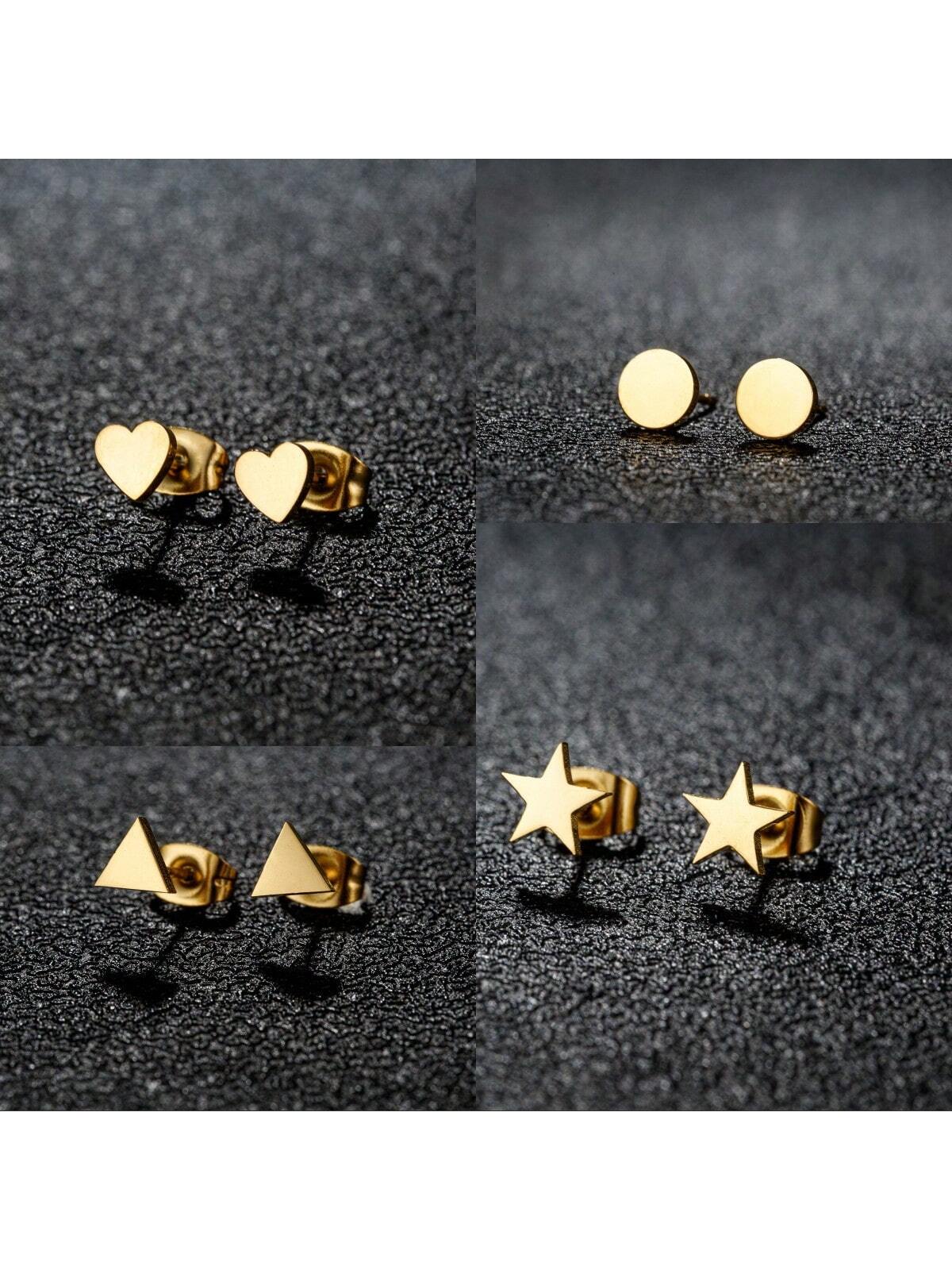 1 Pair Stainless Steel Earrings Trend Korean Sweet Heart Fashion Stud Earrings For Women Jewelry Party Friends Wedding Gifts NEW-Gold-1