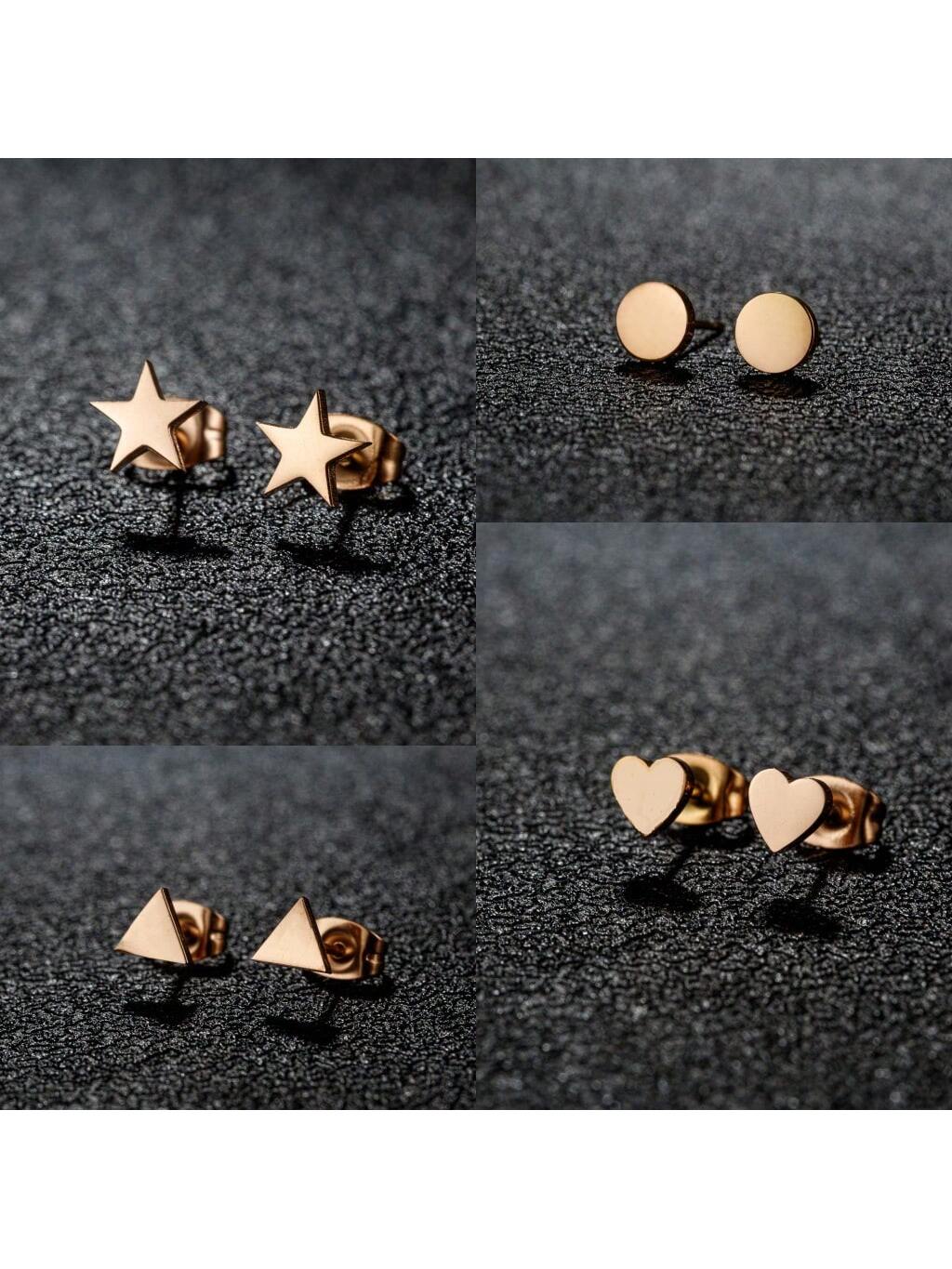 1 Pair Stainless Steel Earrings Trend Korean Sweet Heart Fashion Stud Earrings For Women Jewelry Party Friends Wedding Gifts NEW-Rose Gold-1