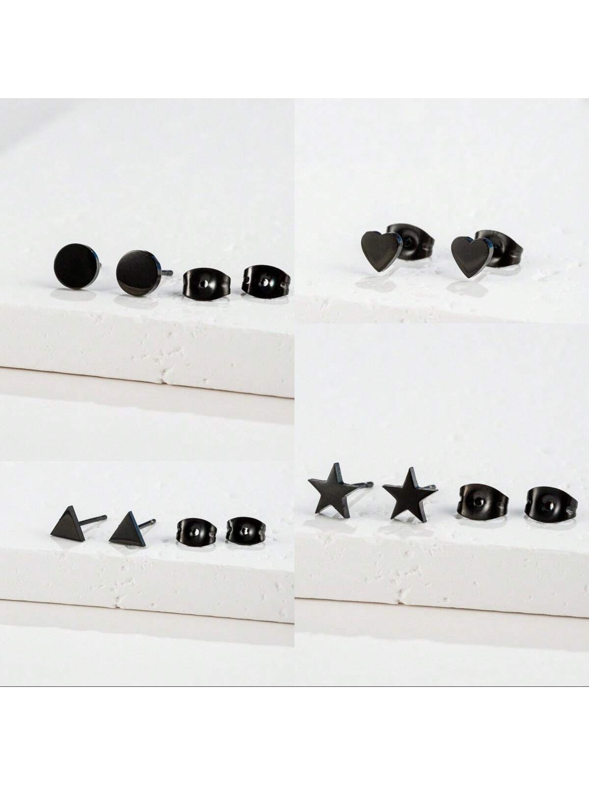 1 Pair Stainless Steel Earrings Trend Korean Sweet Heart Fashion Stud Earrings For Women Jewelry Party Friends Wedding Gifts NEW-Black-1