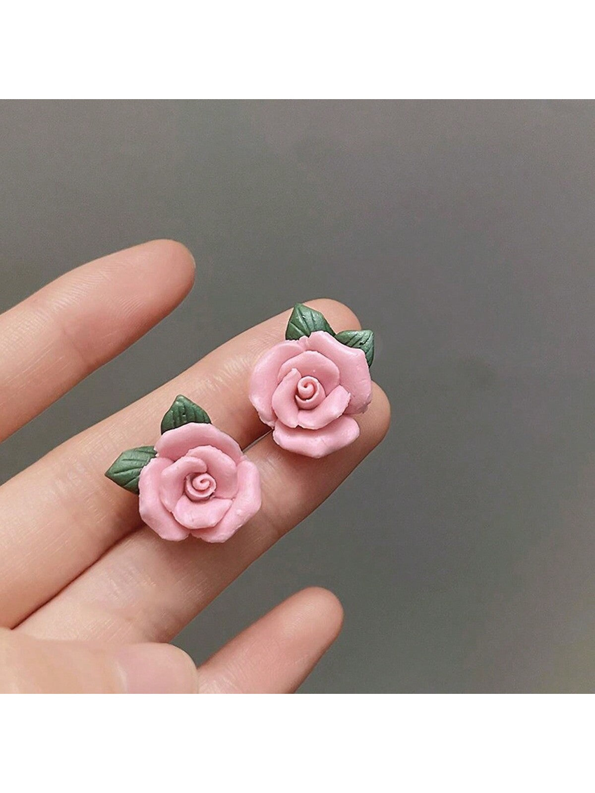 1pair Korean Style Pink Sweet Resin Flower Earrings With Unique Design, Fresh & High-End-Pink-1