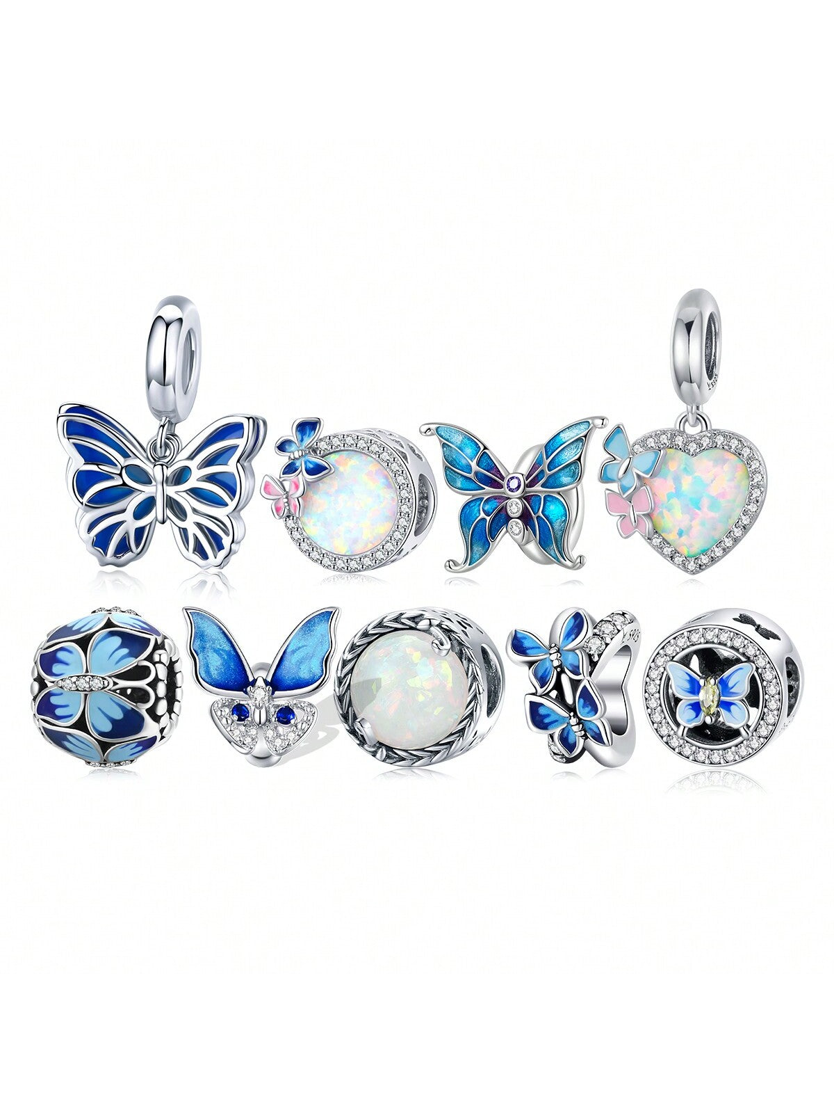 1 PC 925 Sterling Silver Blue Butterfly Charms Simple Vine Beads For Women Girl Bracelet And Necklace Opal DIY Fine Jewelry-Silver-1