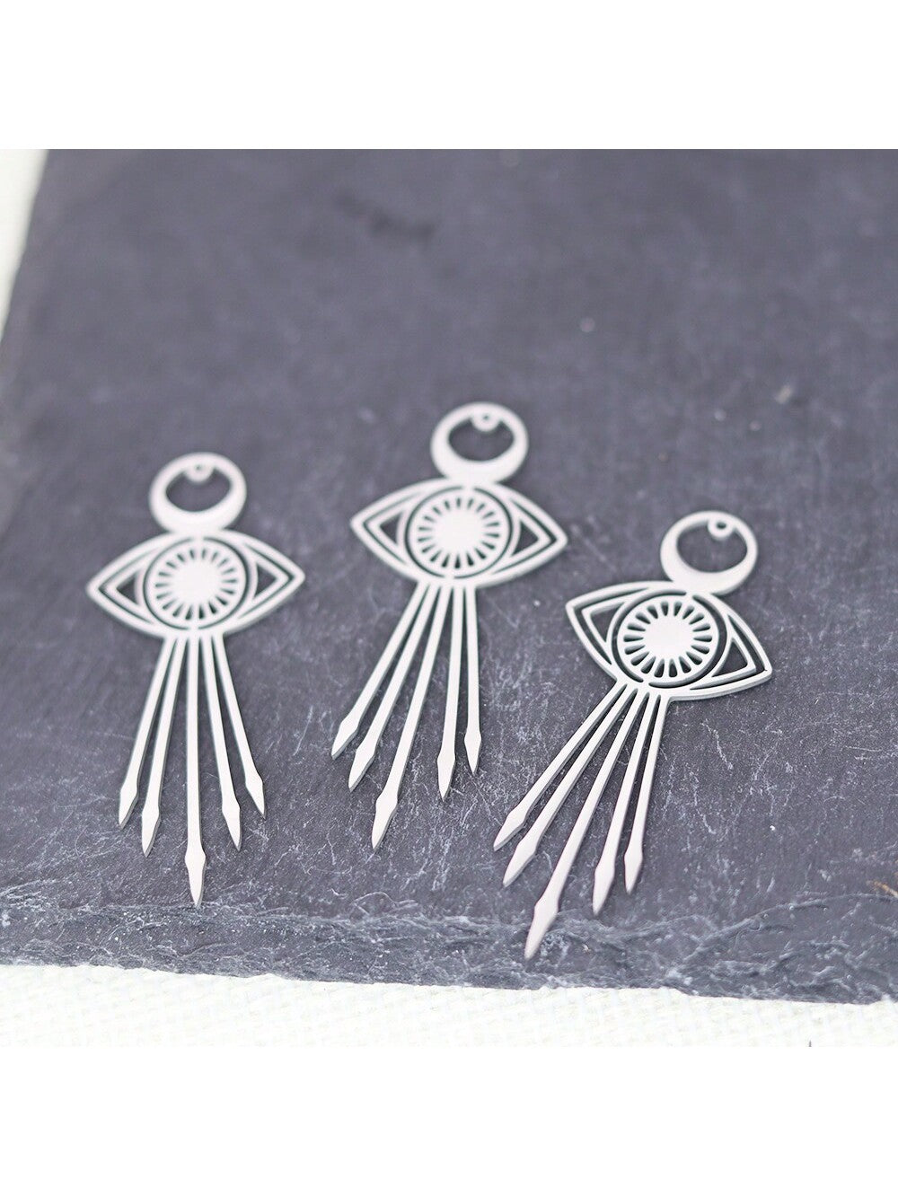 3pcs/Lot Stainless Steel Eye Etched Accessories DIY Jewelry Making For Bracelets Earring Necklaces For Party Gift-Silver-1