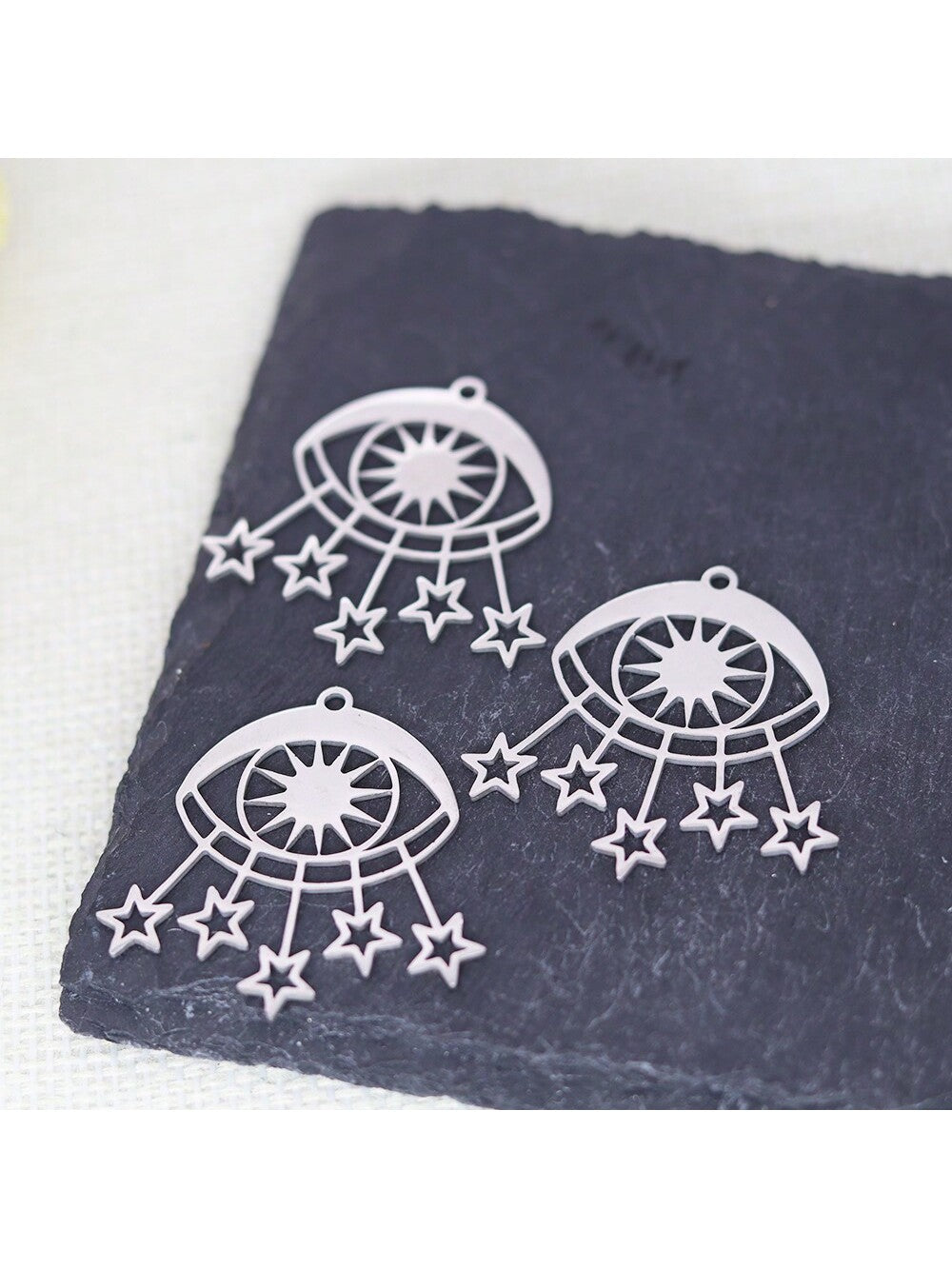 3pcs/Lot Stainless Steel Sun In The Eye And Stars Accessories DIY Jewelry Making For Bracelets Earring Necklaces For Party Gift-Silver-1