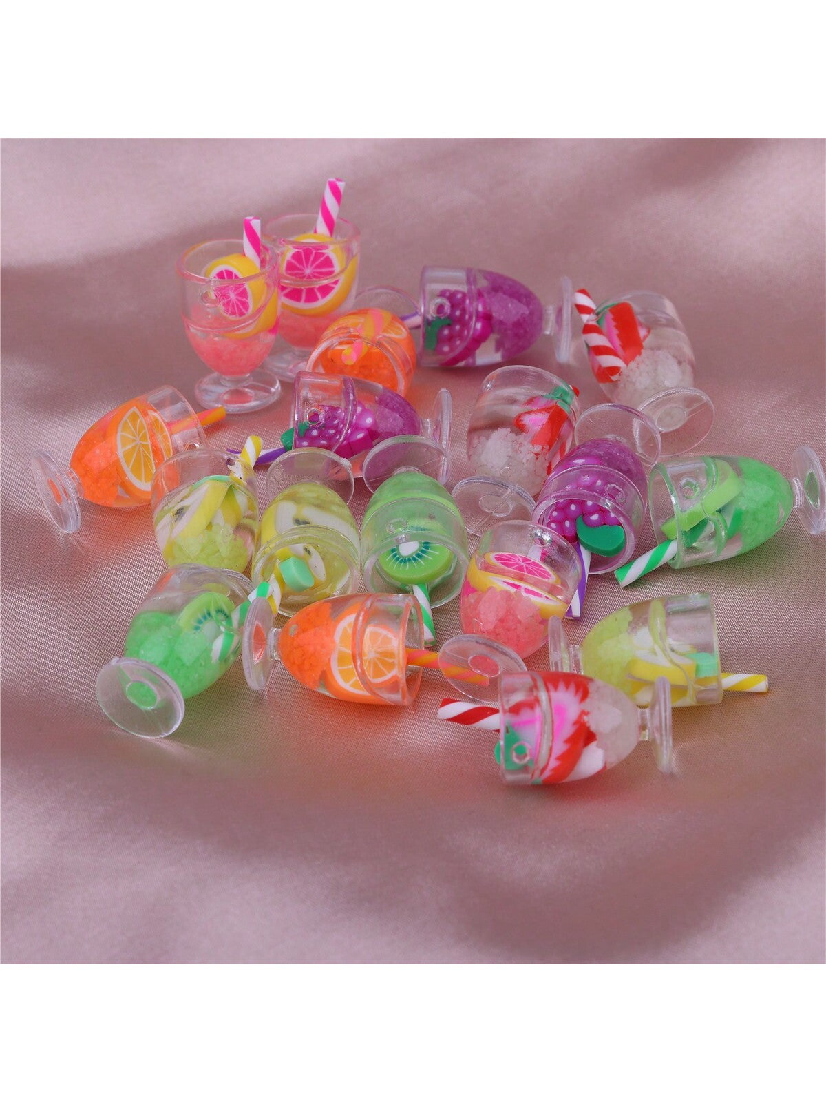 10pcs 20*13 Diy Fruit Soft Clay Nightlight Drink Straw Cup Simulation 3d Fruit Juice Cup Earring Pendant Decoration Ornaments--1