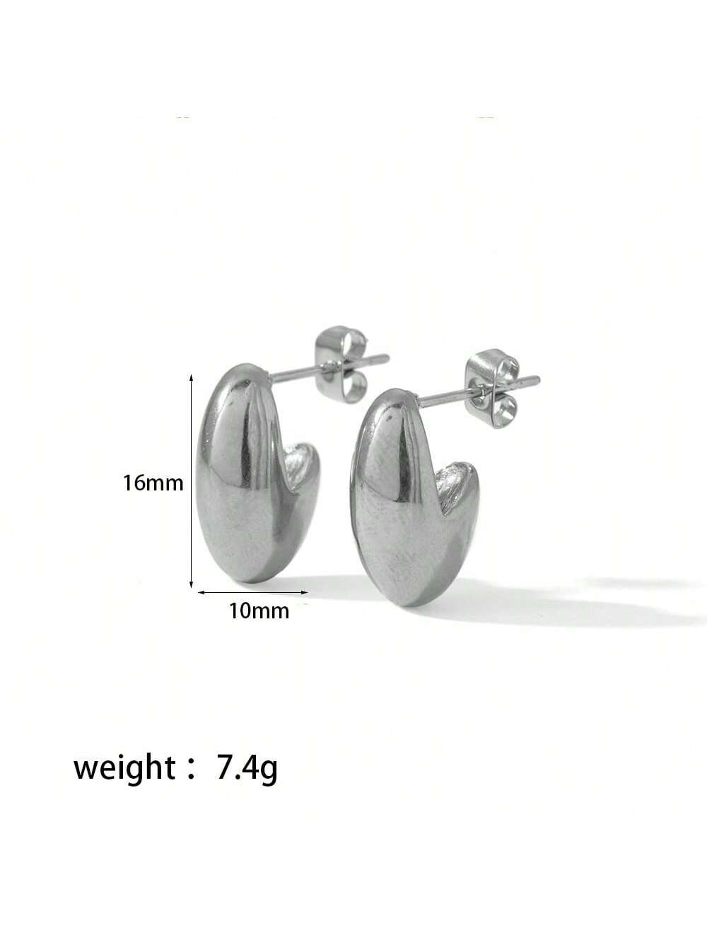 1pair Ins Style Fashionable Stainless Steel Women's Geometric Earrings Suitable For Work, Party And Date-Silver-1