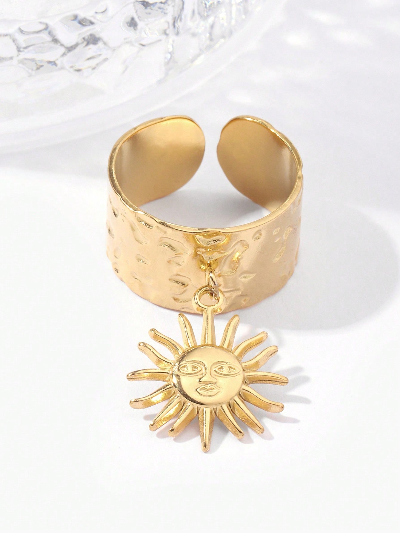 1 Hanging Sunflower Open Ring-Gold-1