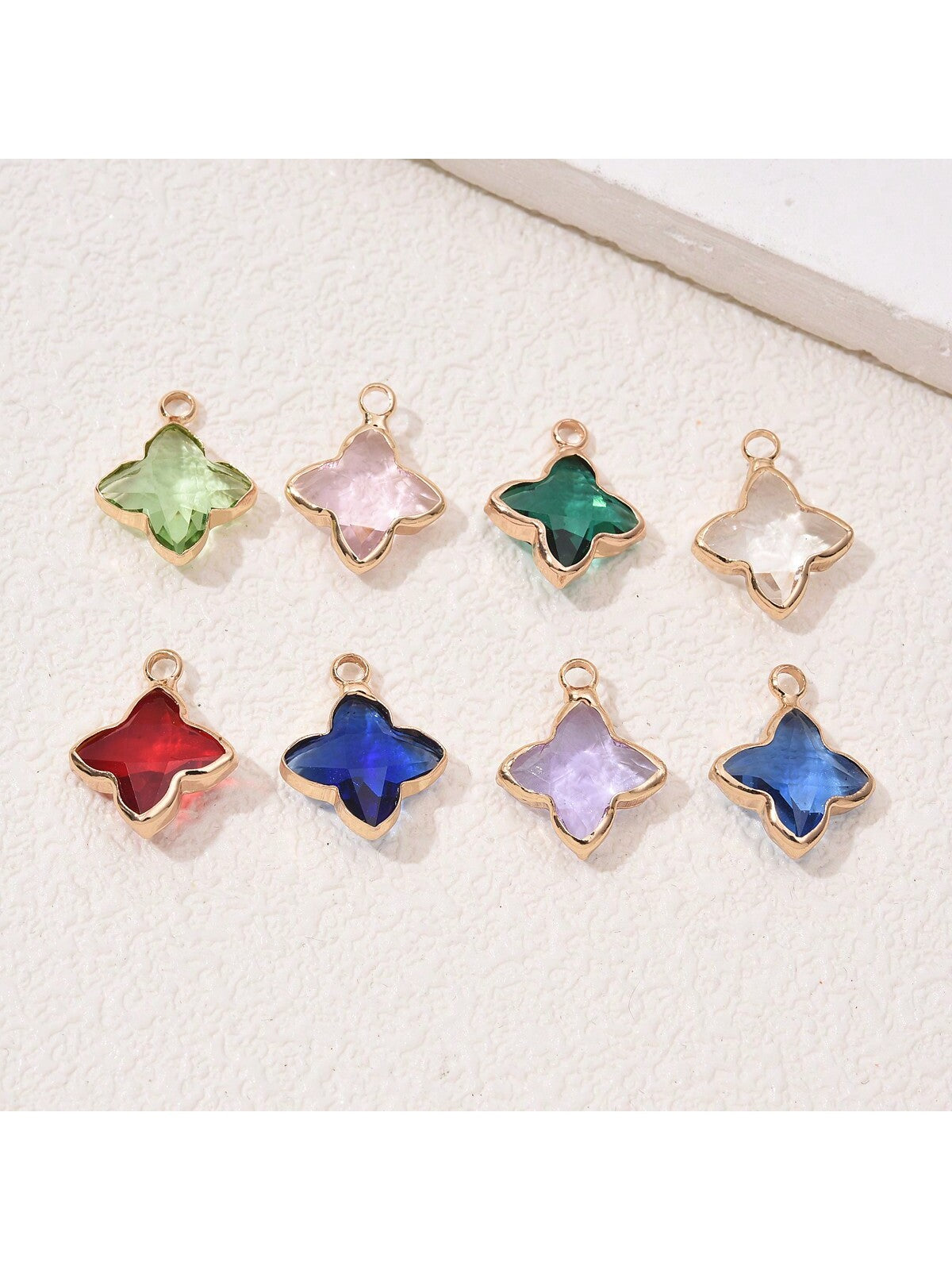 5pcs Gold Plated Copper Rimmed Crystal Glass Pendant With North Star Design For Earrings, Necklace, Bracelet Making-Multicolor-1