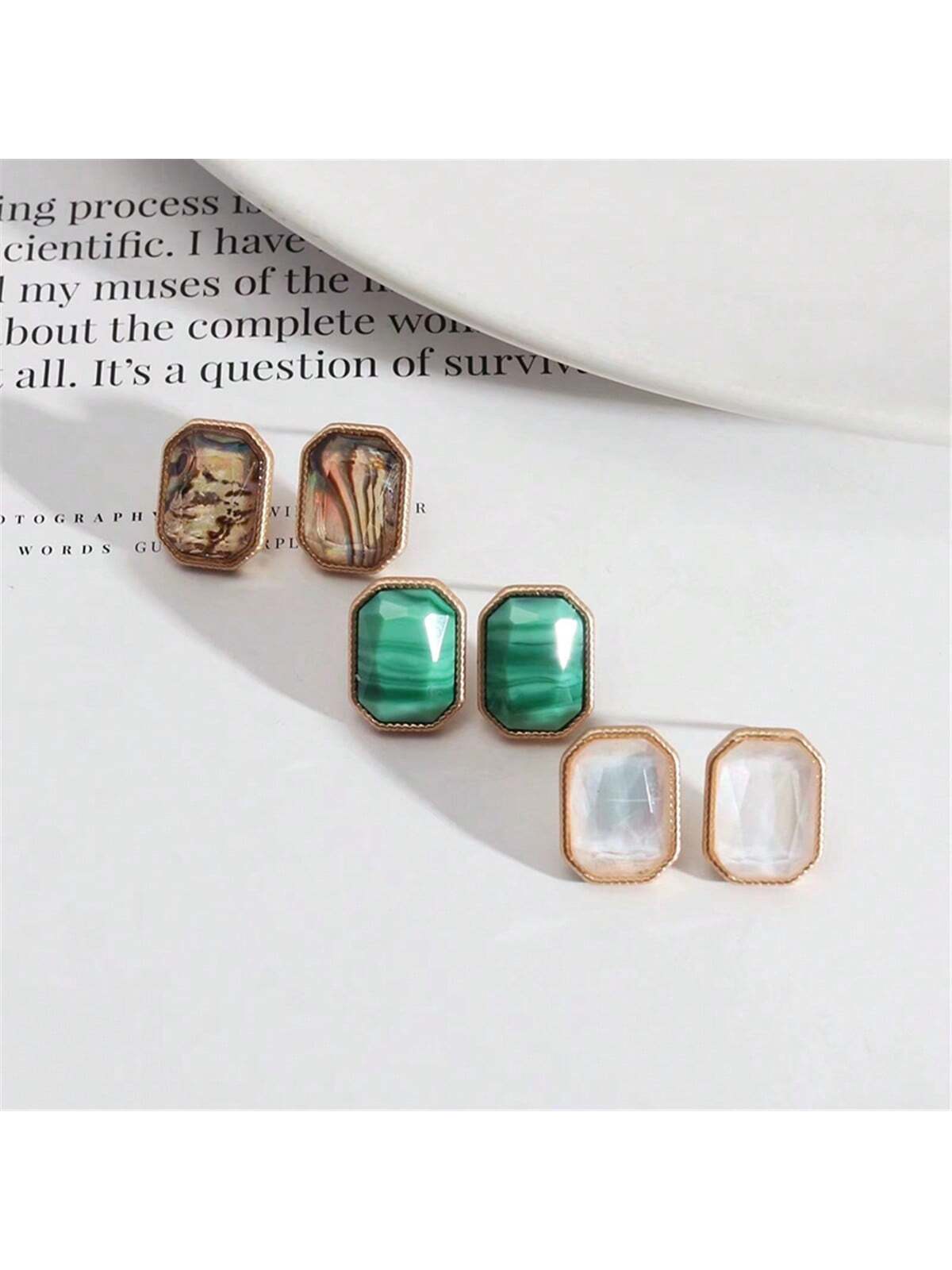 1 Pair Of Simple And Versatile Geometric Design Shell Alloy Earrings Suitable For Daily Wear By Women--1