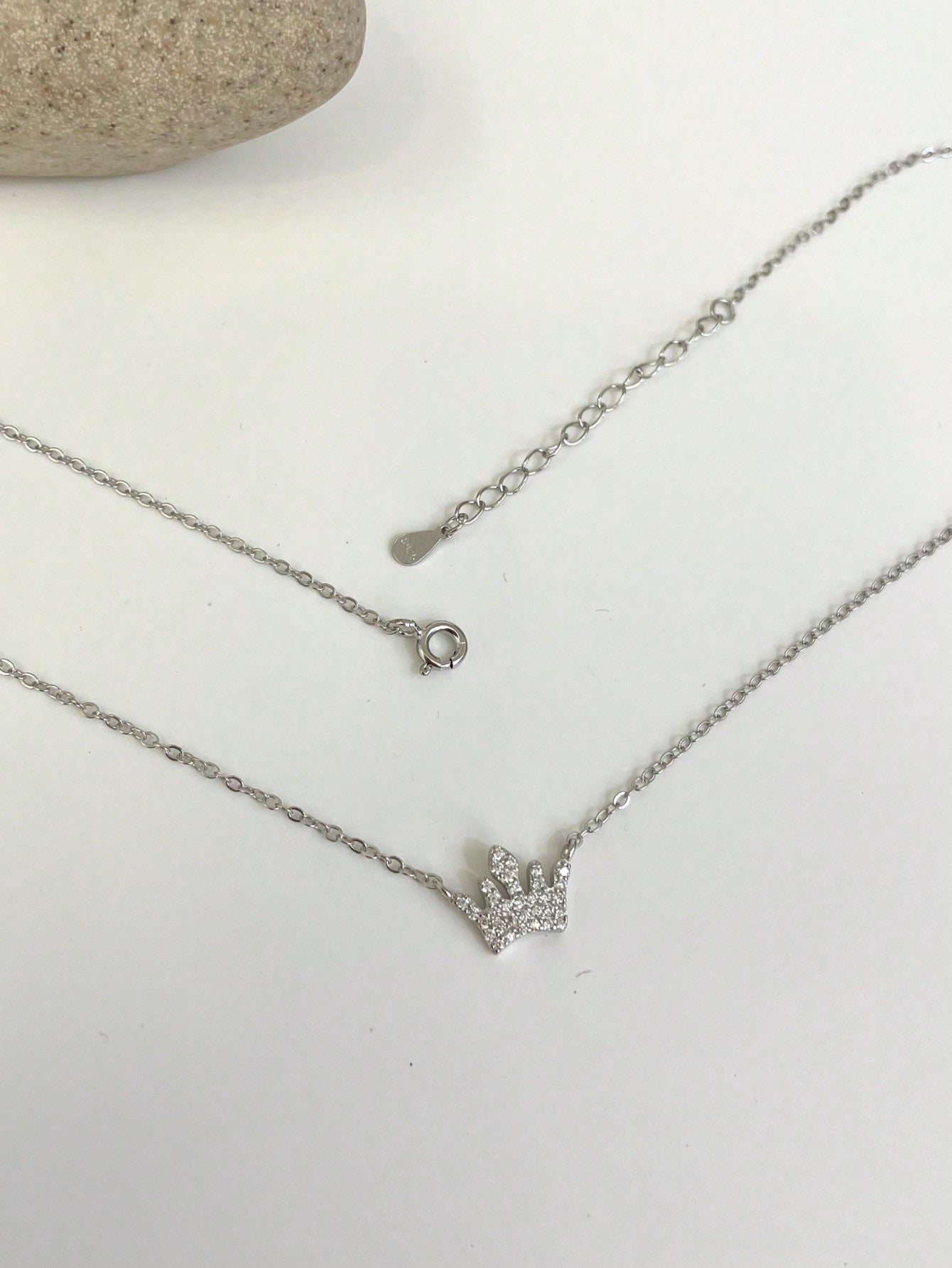 1pc Fashionable S925 Sterling Silver Crown Shaped Cubic Zirconia Pendant Necklace, Plated With White Gold, Simple But Elegant, Perfect For Wedding Or As A Gift For Girlfriend-Silver-1