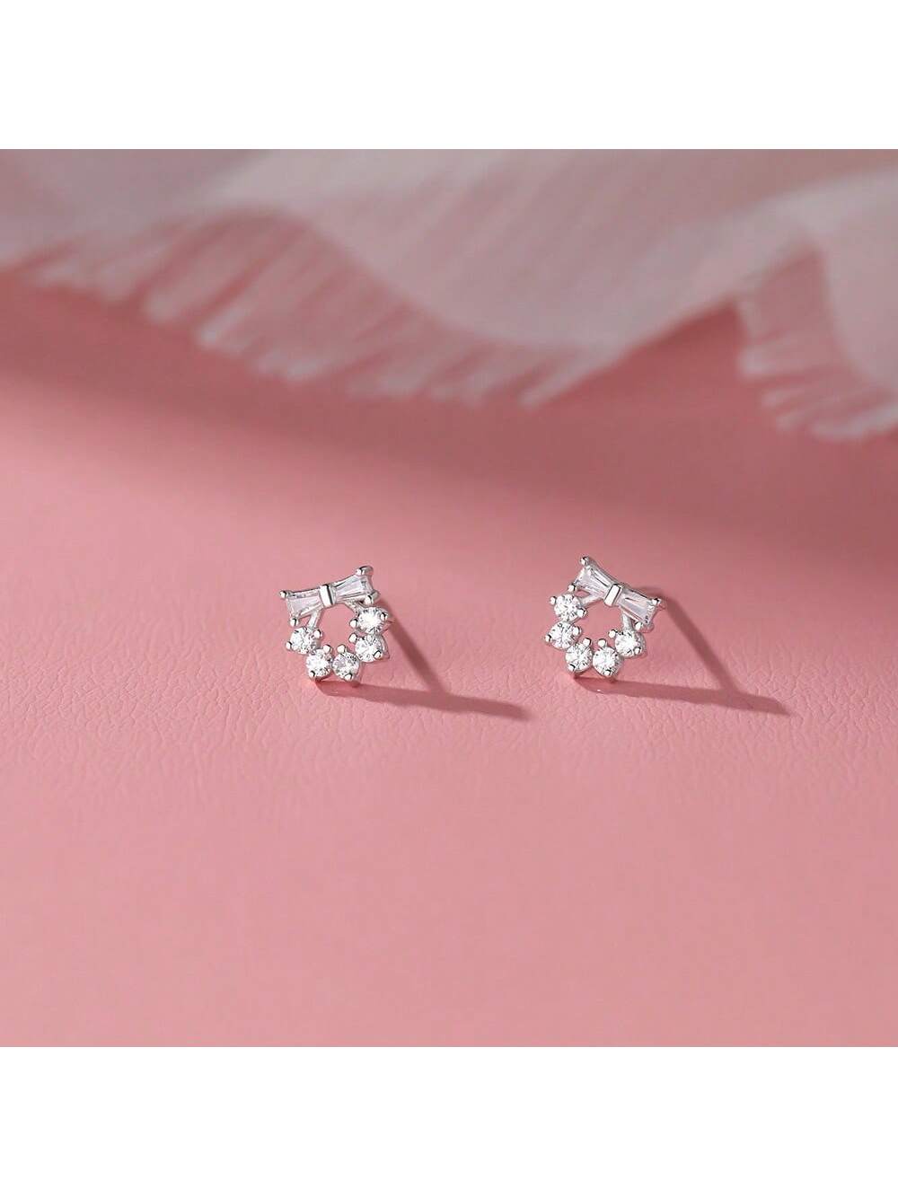 1 Pair Fashion S925 Sterling Silver CZ Zirconia Bow Earrings Women Daily Wear Gift Jewelry--1