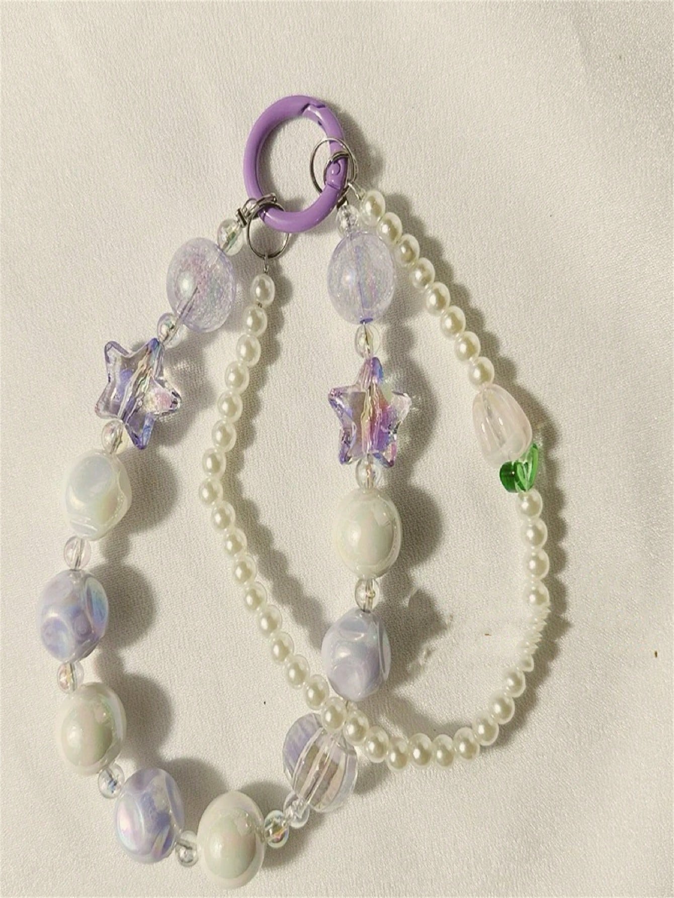 Creative New Pendant Mobile Phone Bag Universal Lanyard Handmade Diy Beaded Anti-Loss Irregular Candy Chain Pearl Bracelet Buckle Star Pendant Wrist Anti-Fall-Purple-1