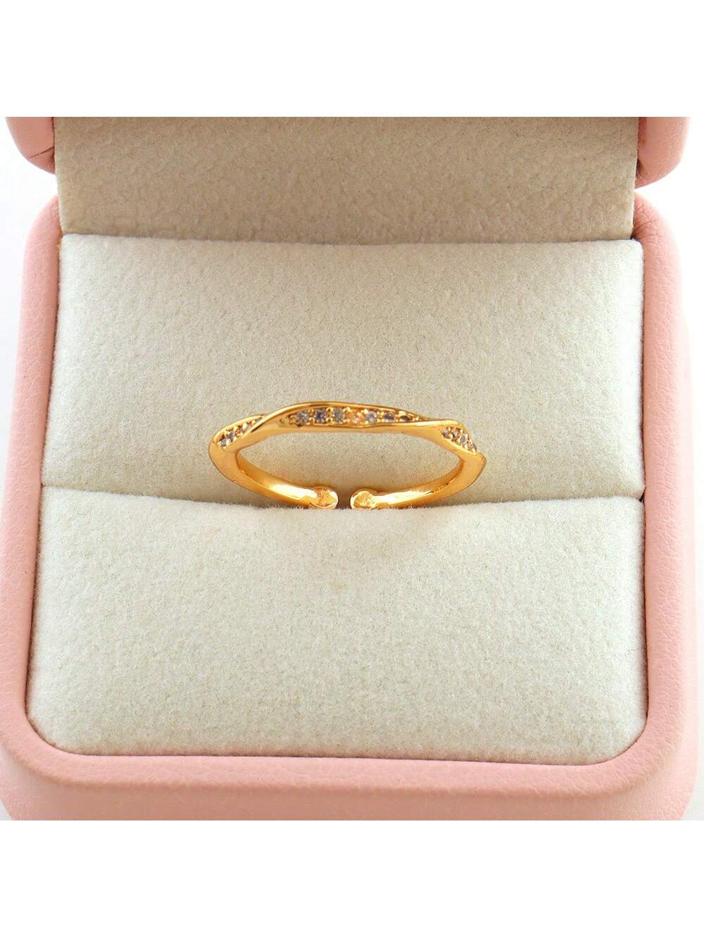 1 Copper Plated 18k Gold Fashionable And Simple Mini Micropaved Zirconia Open Ring Women'S Holiday Gift-Multicolor-1