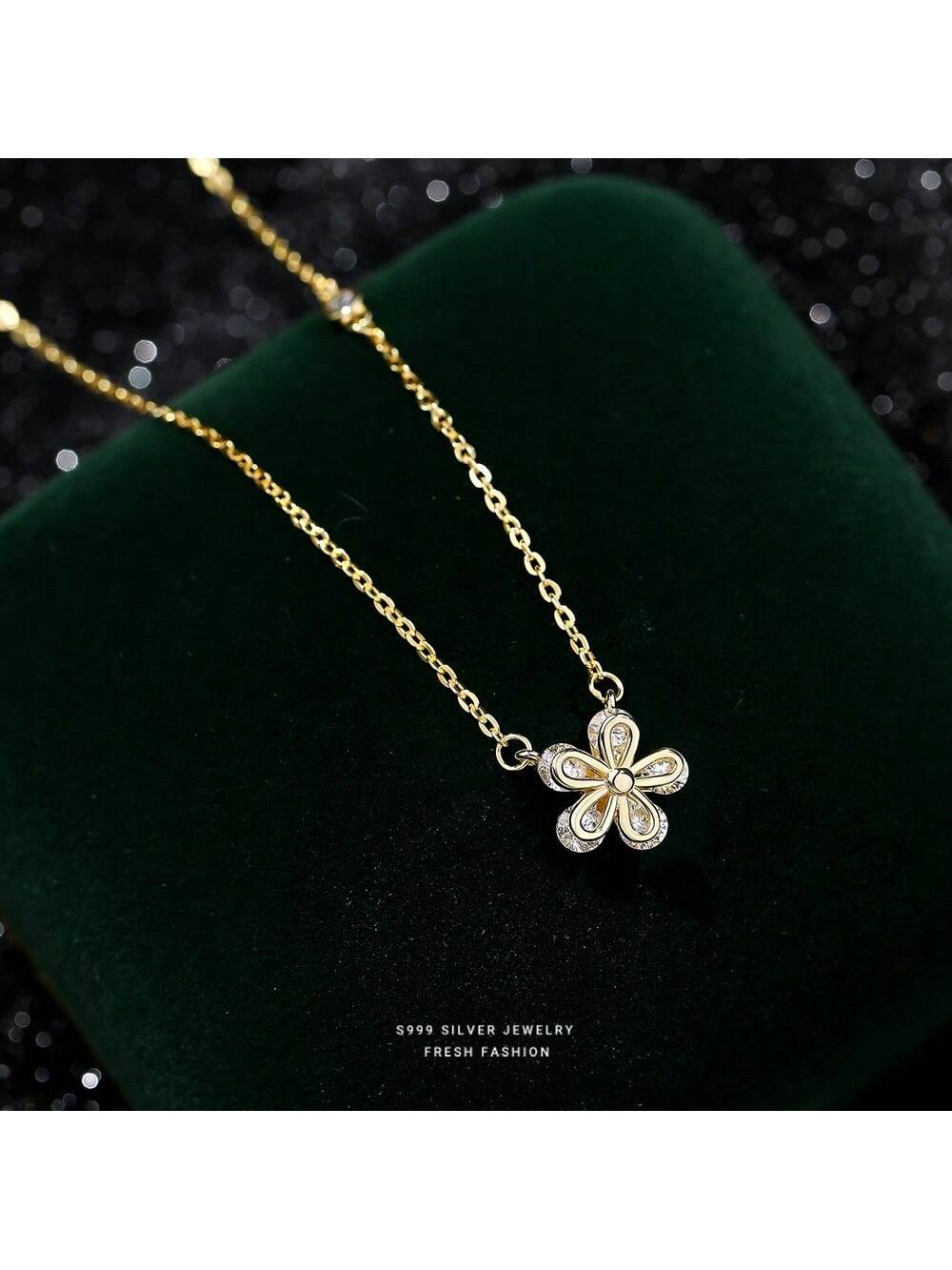 1 Pc Fashion S925 Sterling Silver CZ Zirconia Necklace Flower Pendant Gift Jewelry For Girls To Wear--1