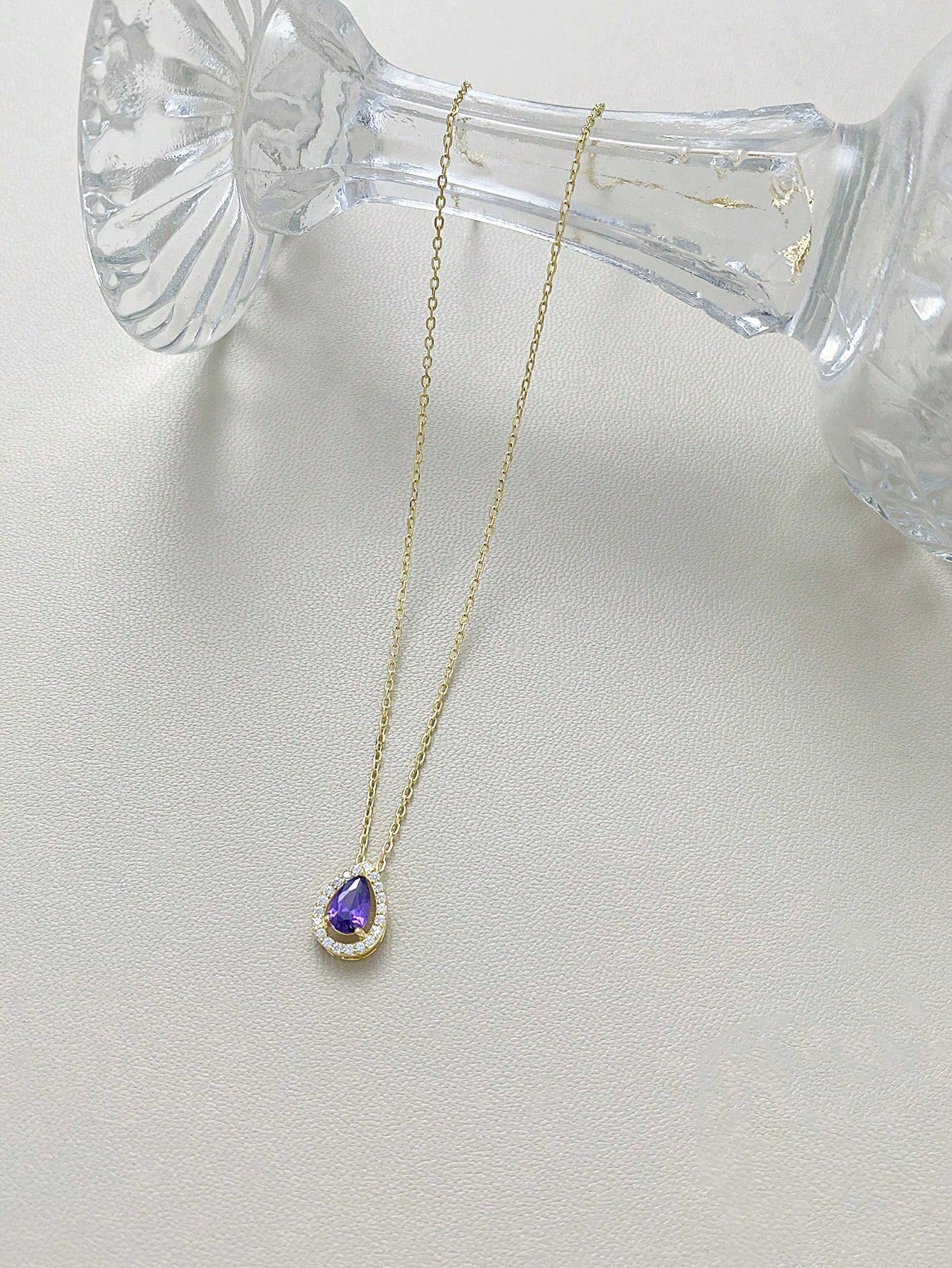 Valentine's Day Delicate Gift, 1pc Versatile Water Drop Shaped Pendant Silver Necklace Suitable For Women Daily Wear-Purple-1