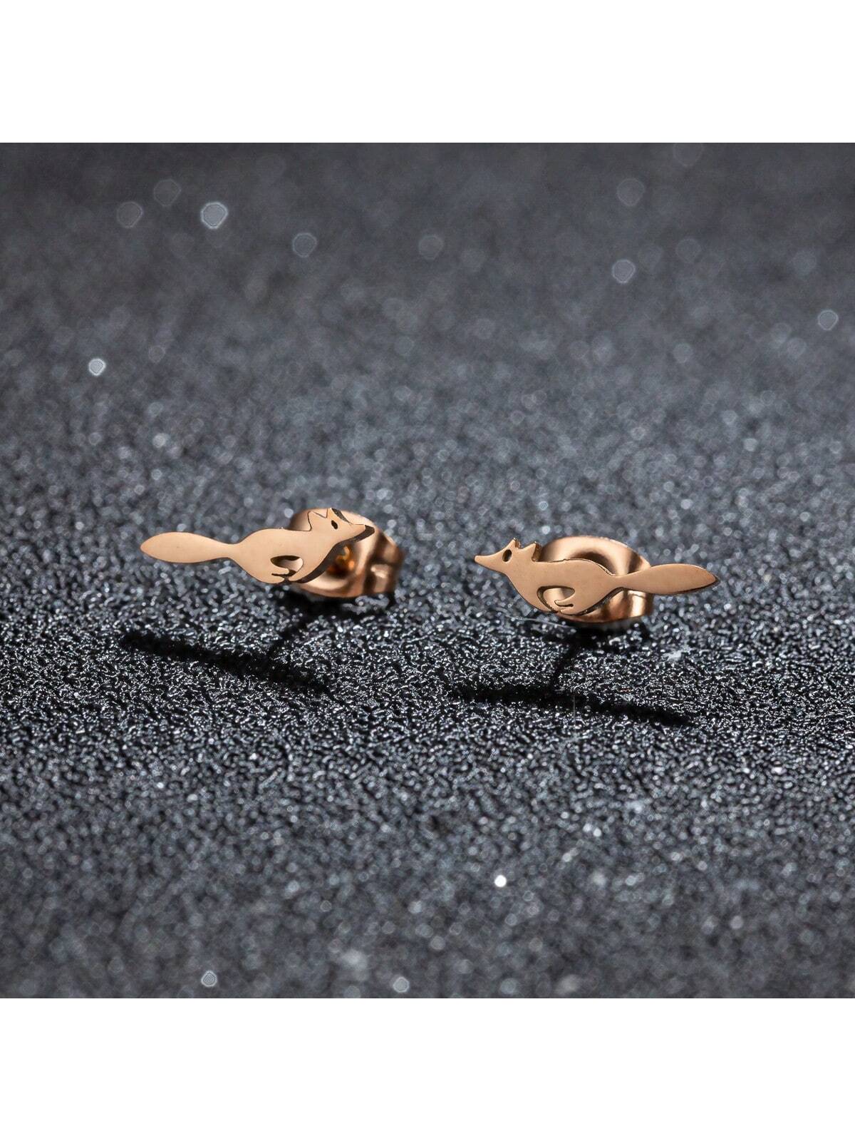 1Pair Stainless Steel Earrings Cute Cartoon Squirrel Fashion Stud Earrings For Women Jewelry Wedding Party Wedding Party Girls Gifts-Rose Gold-1