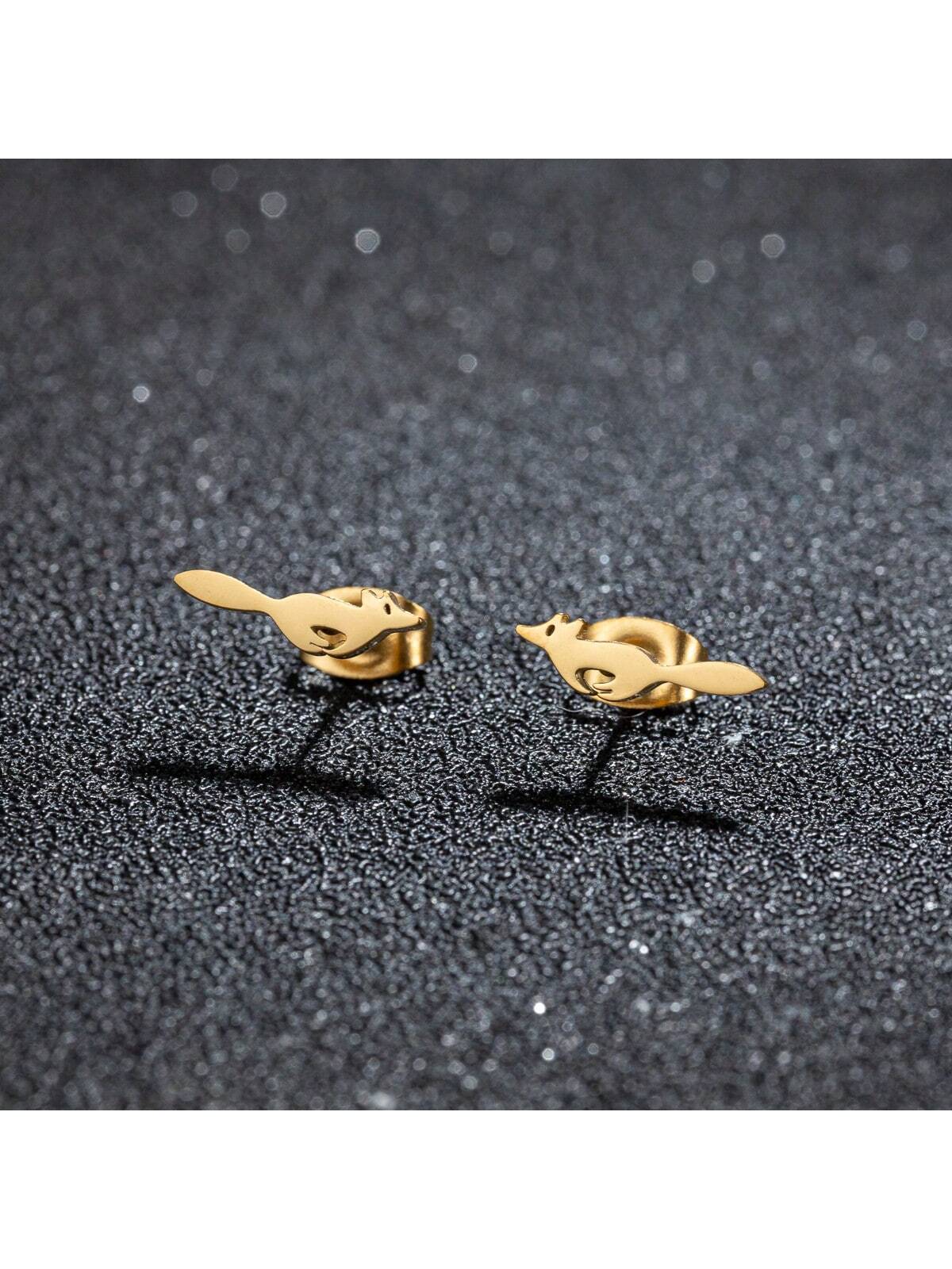 1Pair Stainless Steel Earrings Cute Cartoon Squirrel Fashion Stud Earrings For Women Jewelry Wedding Party Wedding Party Girls Gifts-Gold-1