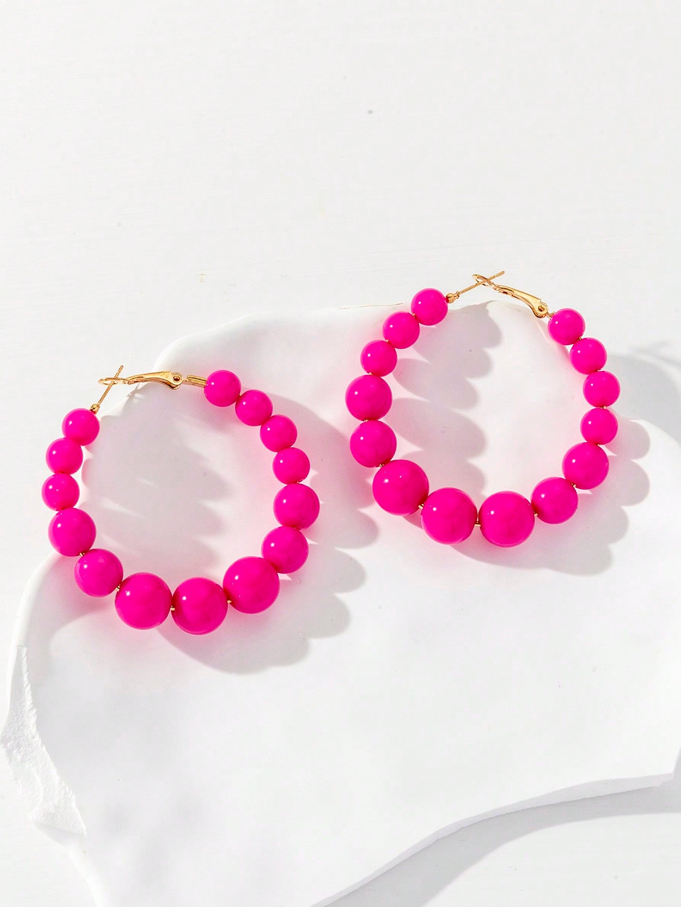 1pc Women's Solid Color Acrylic Beaded Pendant Earrings-Hot Pink-1