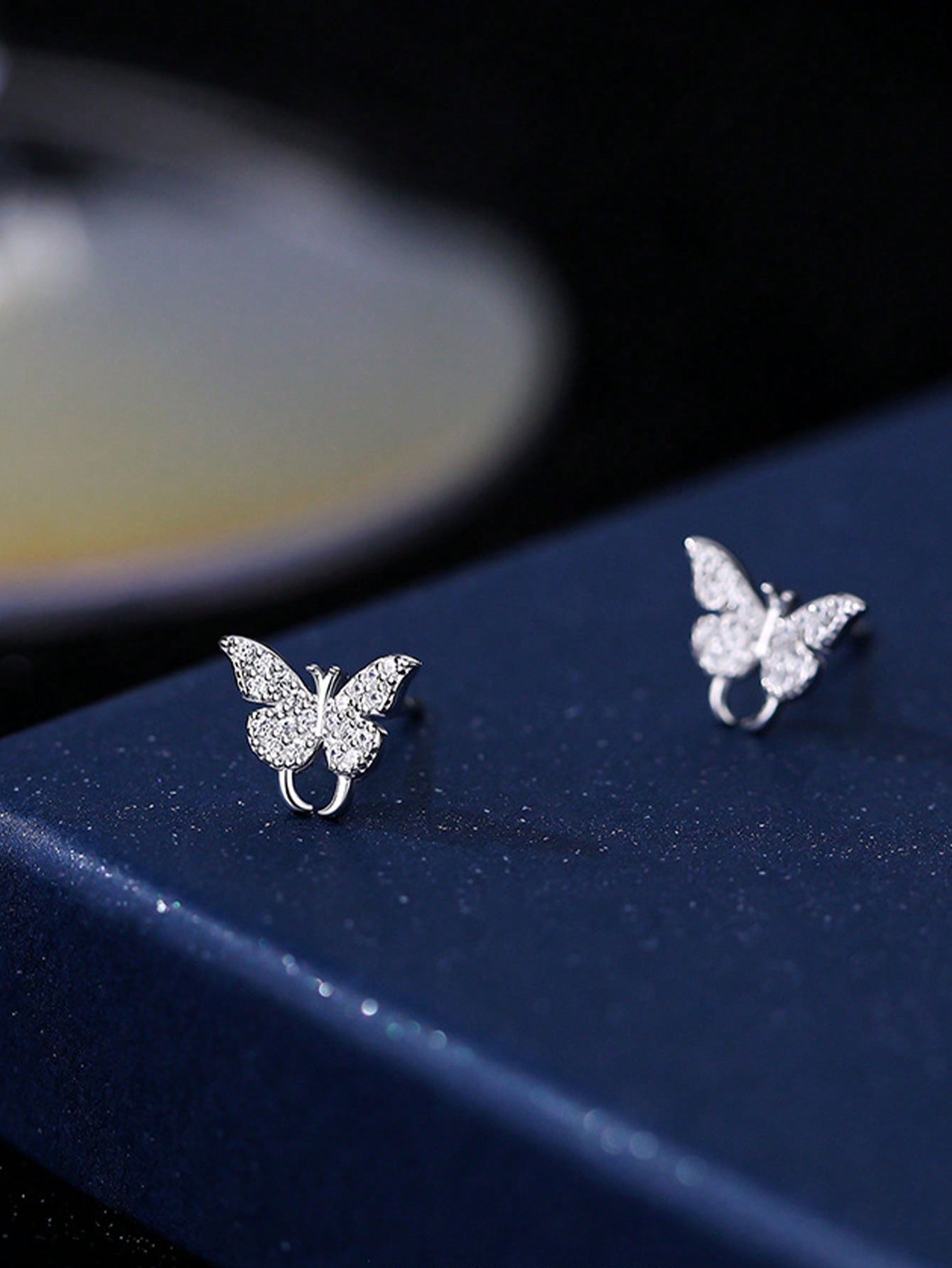 1pair Elegant Butterfly Zirconia Stud Earrings For Women S925 Sterling Silver  Fine Ladies Jewelery Gift For Daily Wear--1