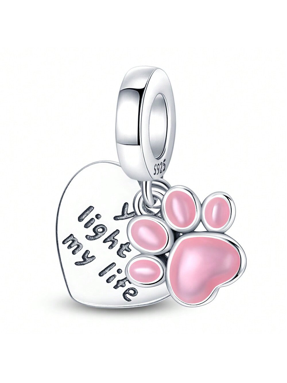 1pc 925 Sterling Silver Luminous Cute Paw Beaded Charm For Original Bracelets/Necklaces, Christmas & New Year Gifts-Apricot-1