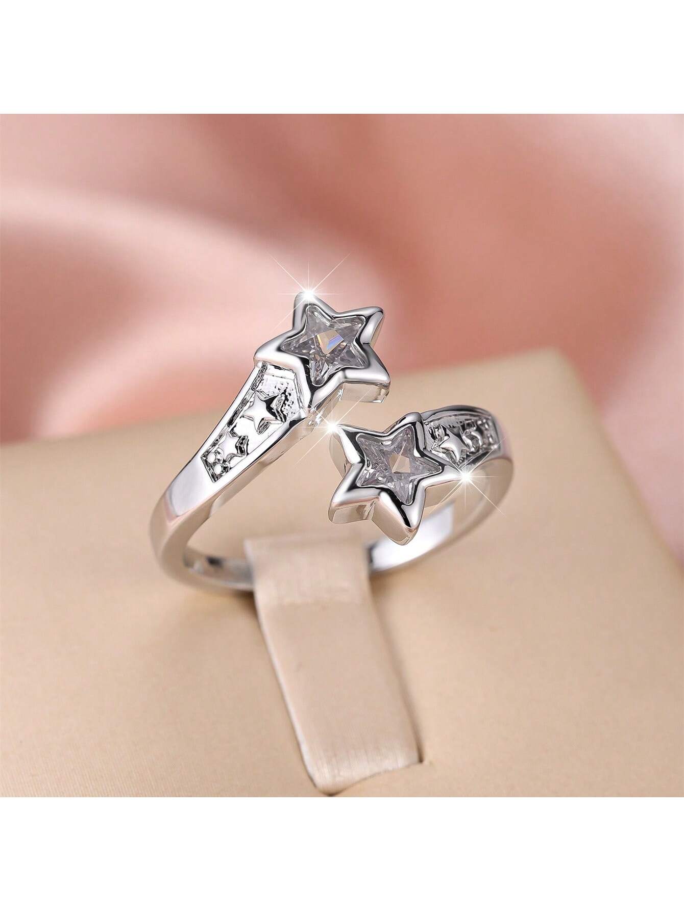 An Elegant And Exquisite Fashionable Artificial Smart Comet Silver Metal Open Adjustable Ring Suitable For Women'S Daily Wear Wedding Ring Engagement Ring--1