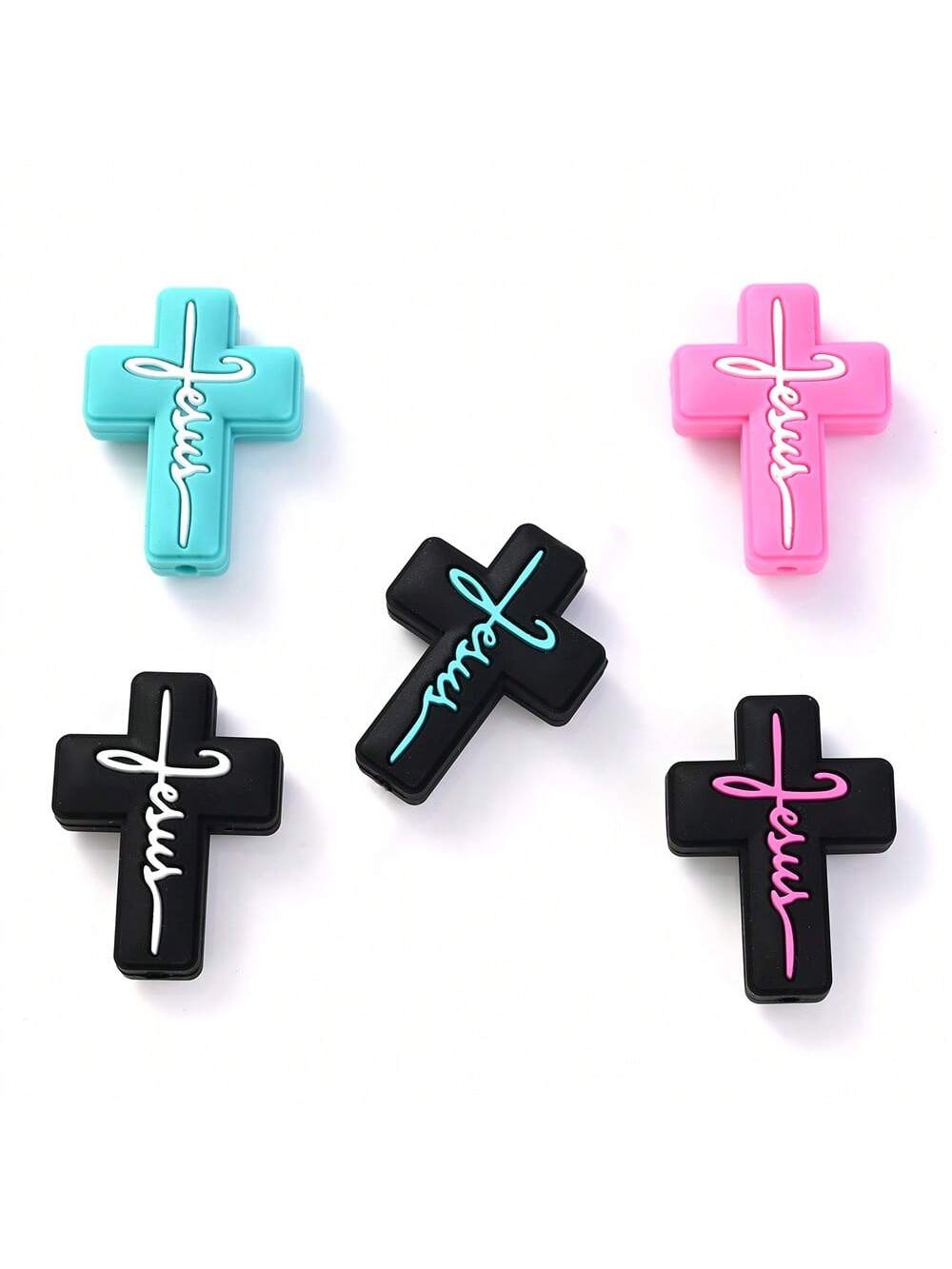 1/5pcs Silicone Focal Beads For Pens Characters Cross Jesus Faith Silicone Focal Beads For Keychain Making Silicone Beads Bulk For Jewelry Making Bracelet Necklace Handmade Crafts-Multicolor-1