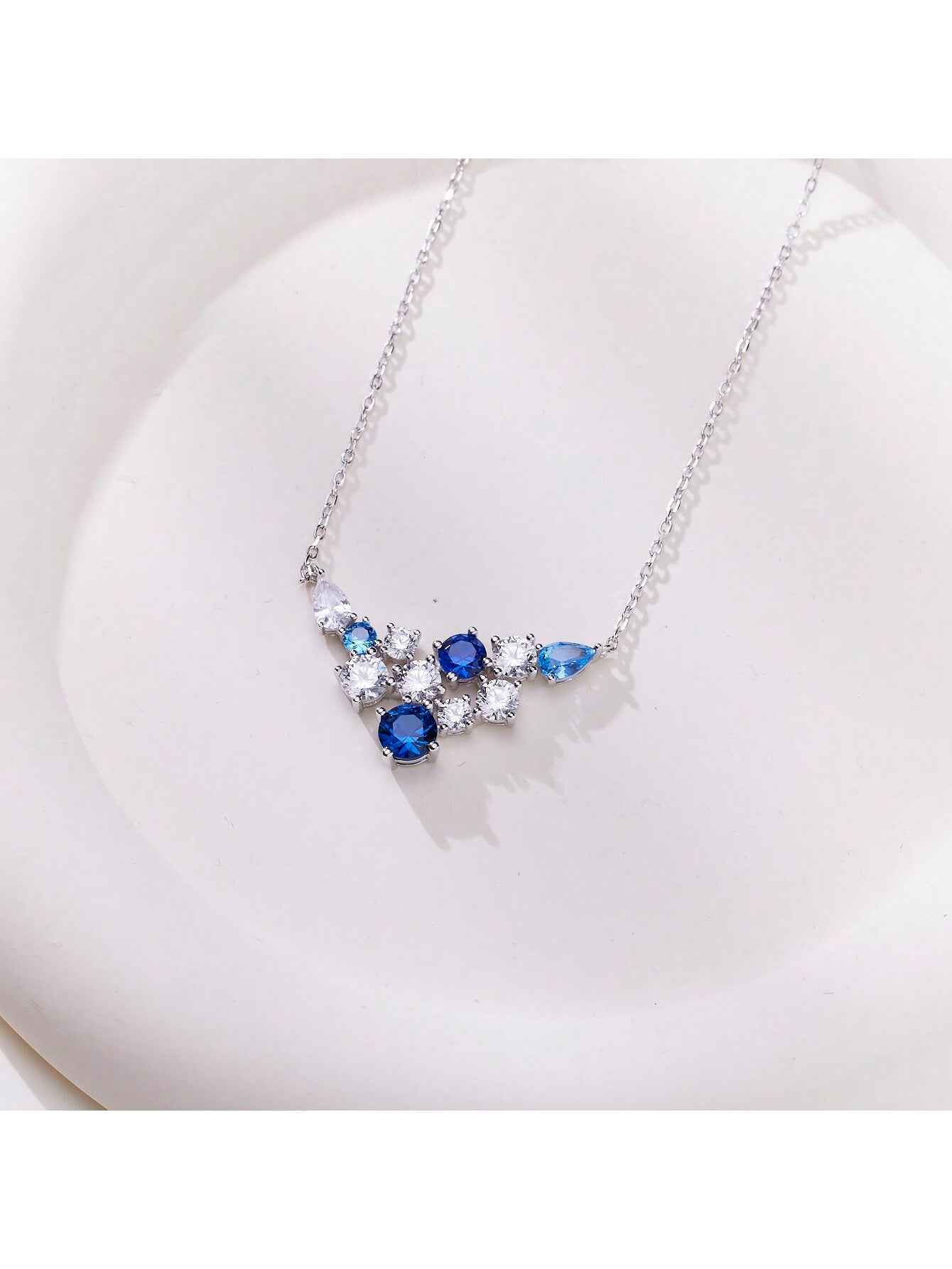 1pc Fashionable 925 Sterling Silver Blue Water Drop Decoration Pendant Necklace, Suitable For Women'S Daily Wear-Silver-1