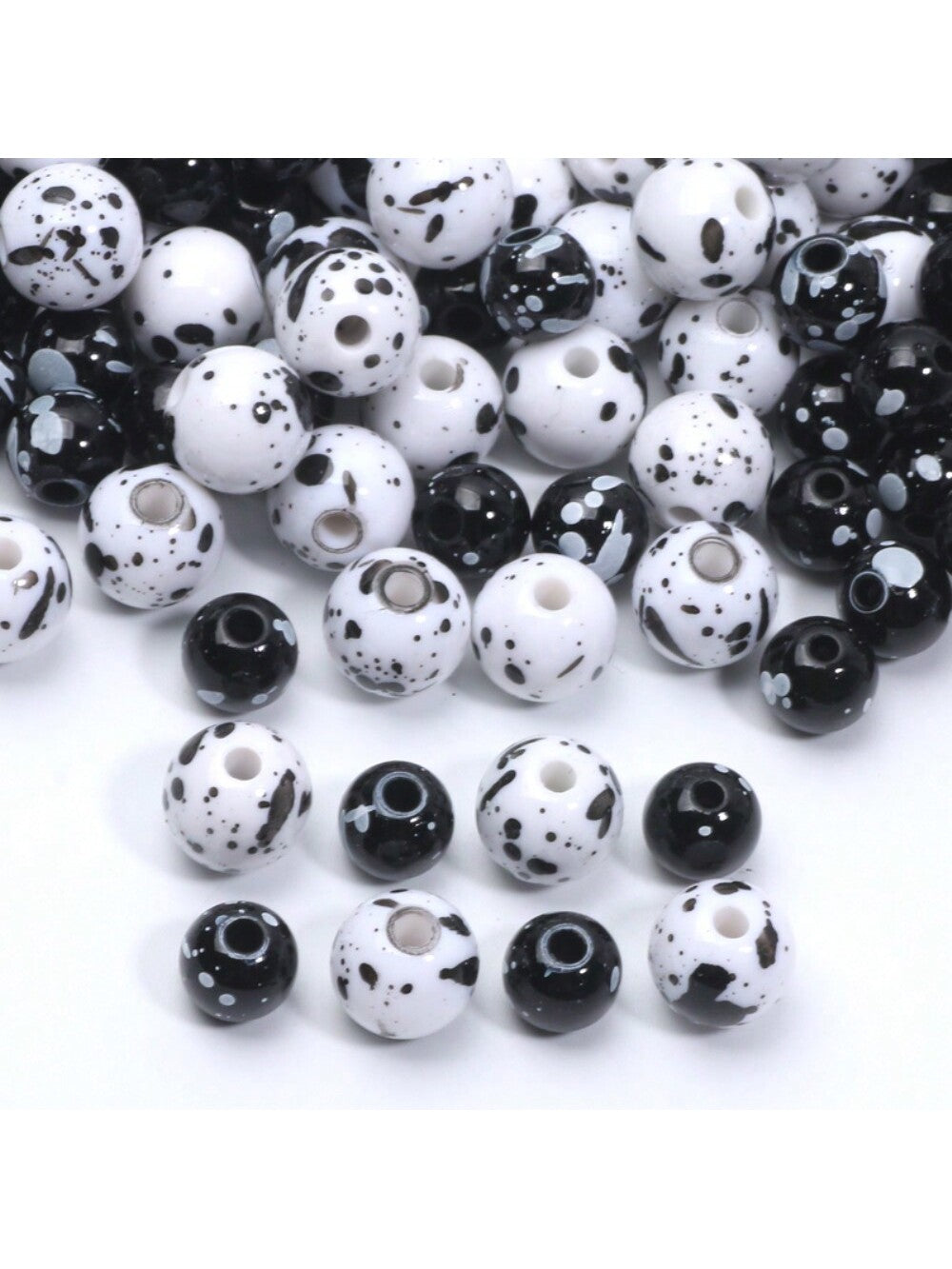 8mm 100pcs Black And White Acrylic Round Bead Art Speckler Spacer Bead For Jewelry Making Diy Bracelet Phone Chain Accessories--1