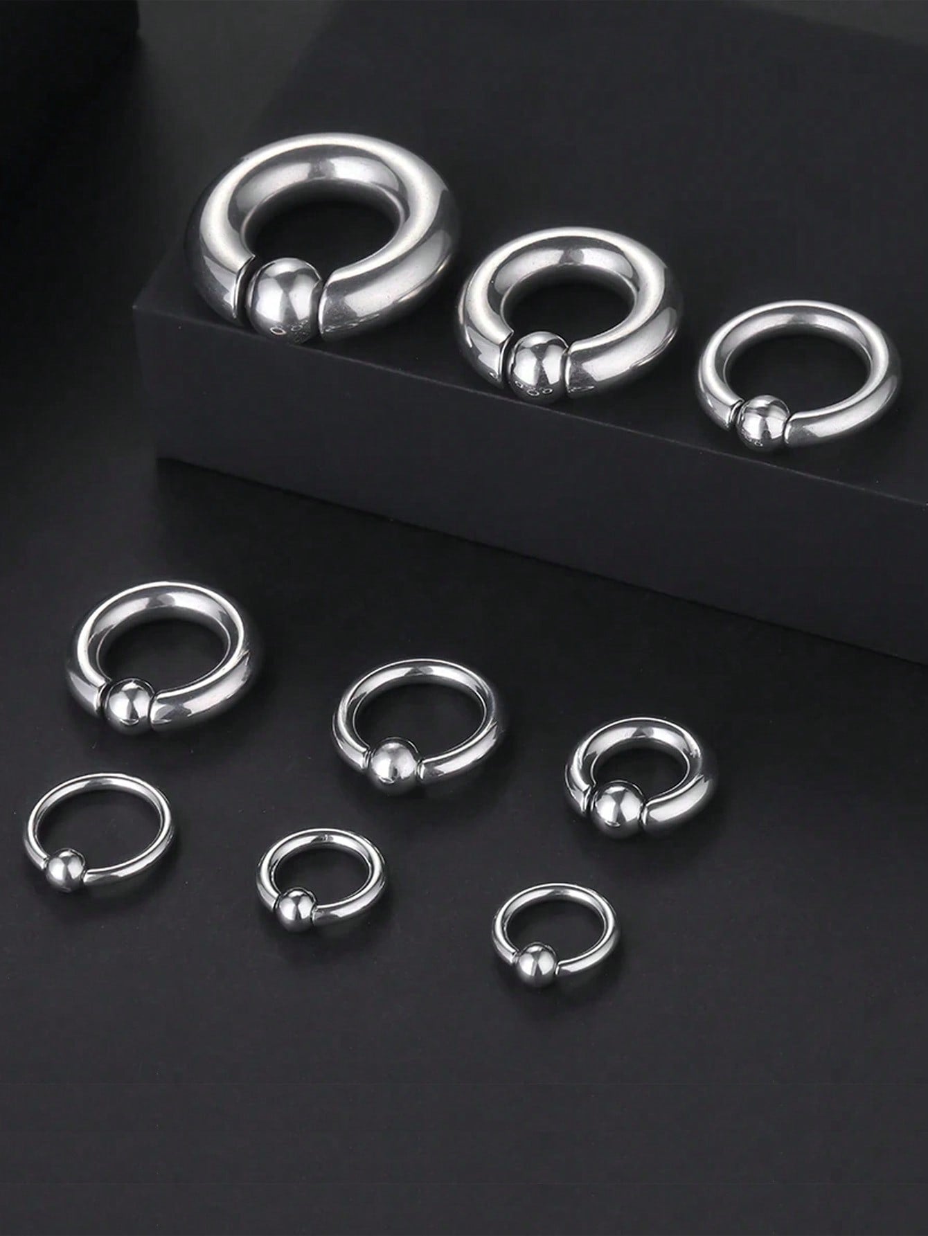 1pc Stainless Steel Large Size Captive Bead Rings,Women Internal Threaded Big Gauge Horseshoe Nose Rings Circle Earring Piercing For Men-Silver-1