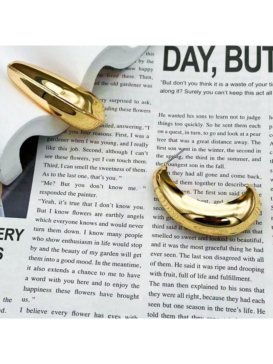 1pair Half Circle Irregular Earrings, Western Style, Fashionable Personality, Suitable For Women'S Daily Wear-Yellow Gold-1