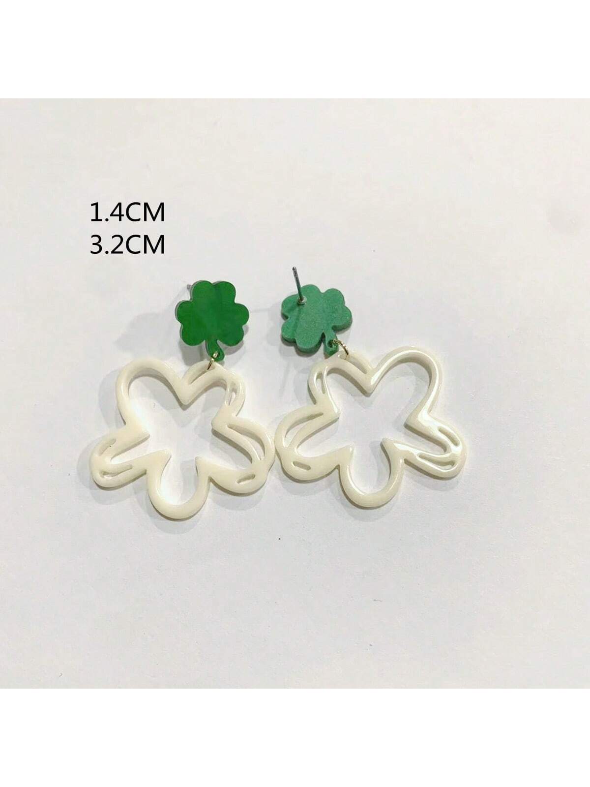 Acrylic Flower & Clover Designed Earrings-Multicolor-1