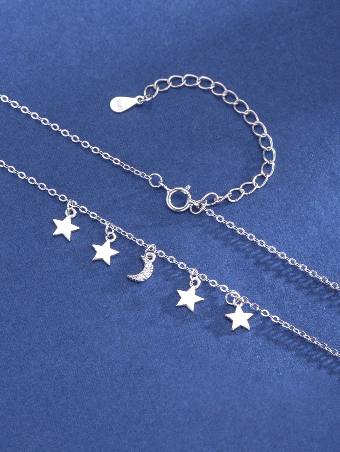 1pc Minimalist Plain Silver Moon & Star With Cubic Zirconia Inlay Pendant Necklace Suitable For Ladies' Daily Wear-Silver-1