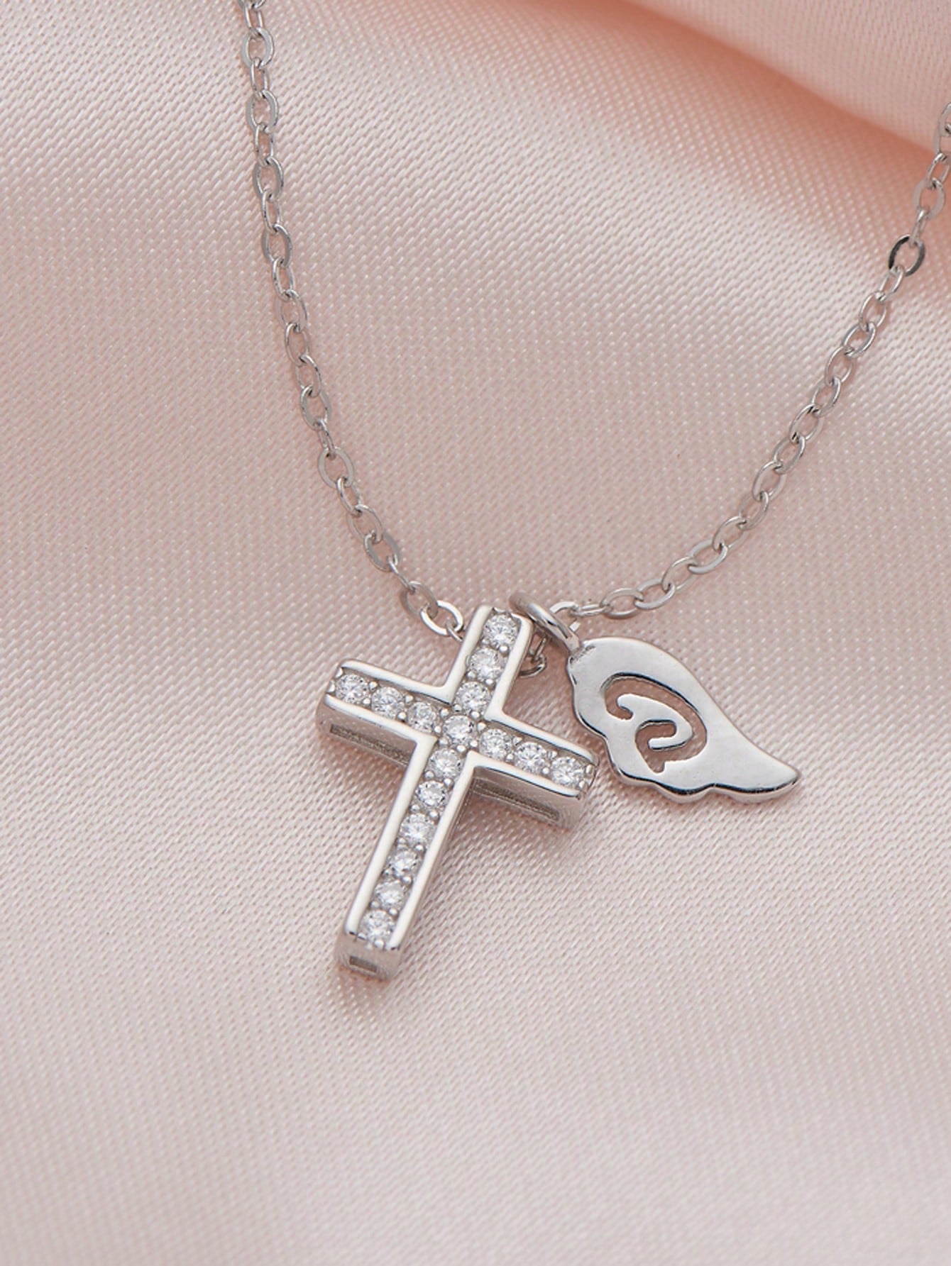 1 Piece 925 Sterling Silver Cross Necklace Pendant With Zironia  Gift For Women-White-1