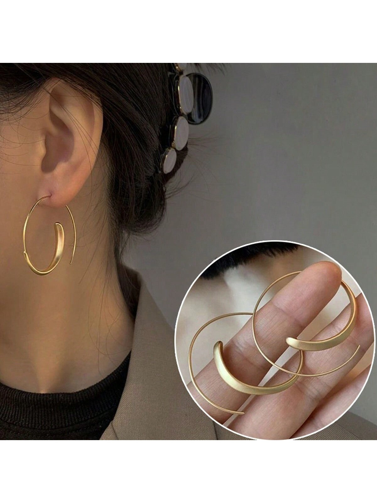 1pair Simple & Luxurious C Shaped Multi-Loop Earrings Perfect For Wedding & Birthday Party-Gold-1