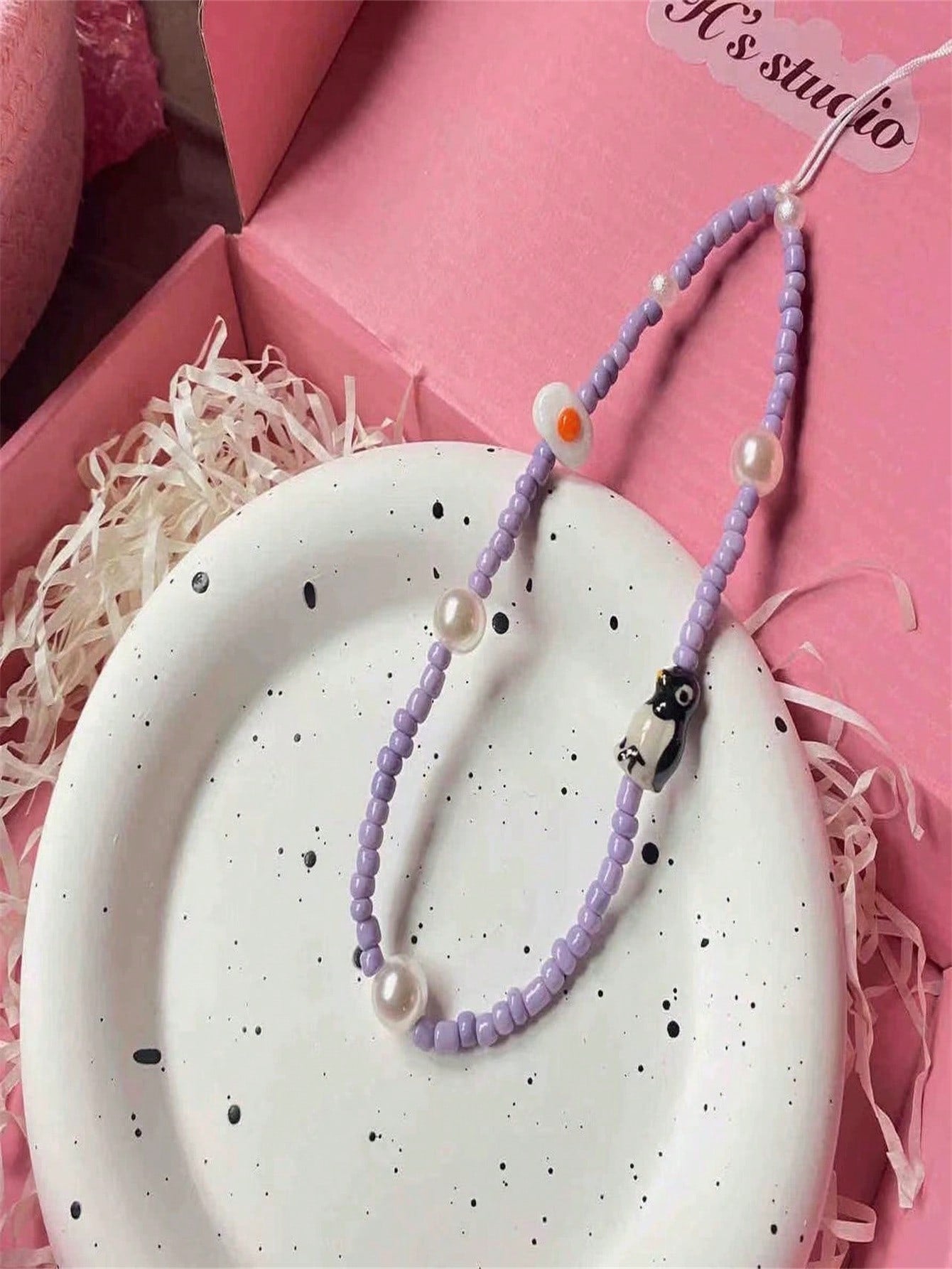 Purple Penguin Beaded Phone Strap As Used By Ins Bloggers, Suitable For Camera And Diy Jewelry Making-Purple-1