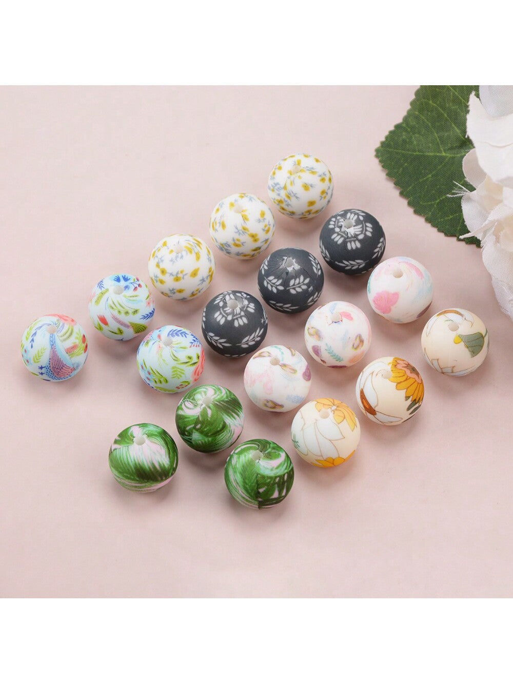 10pcs 15mm Multi Styles Multi Patterns Cute Silicone Beads, Round Loose Spacer Beads, For Key Chain Bracelet Necklace Jewelry Making Accessories--1