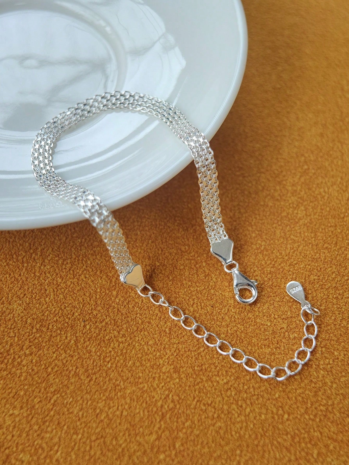 1 PC S925 Sterling Silver Wide Woven Braid Chain Bracelet  Style Simple Chain Couple Handcraft Jewelry Gift For Valentine'S Day Birthday New Year-Silver-1