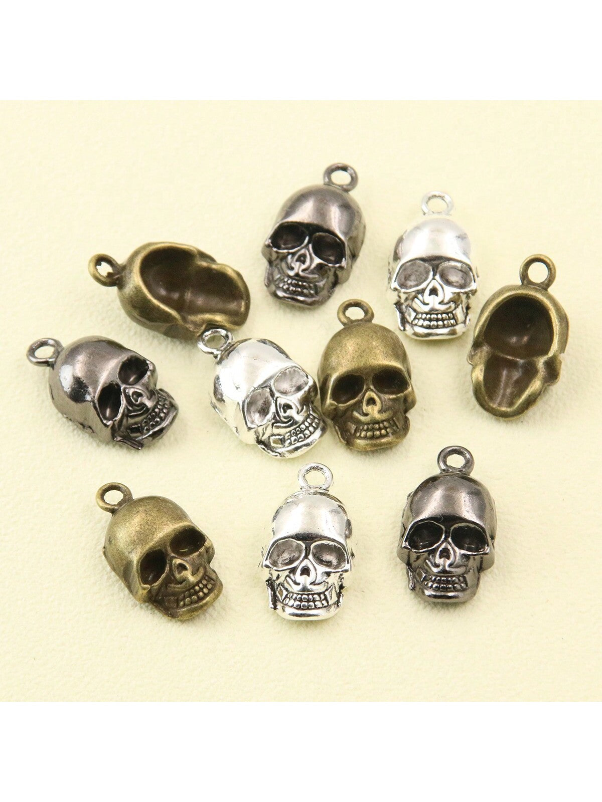 Random 10pcs/Set New Three Color Alloy Skeleton Head Amulet Pendants Suitable For Diy Jewelry, Clothing, Keychain, Etc.-Multicolor-1